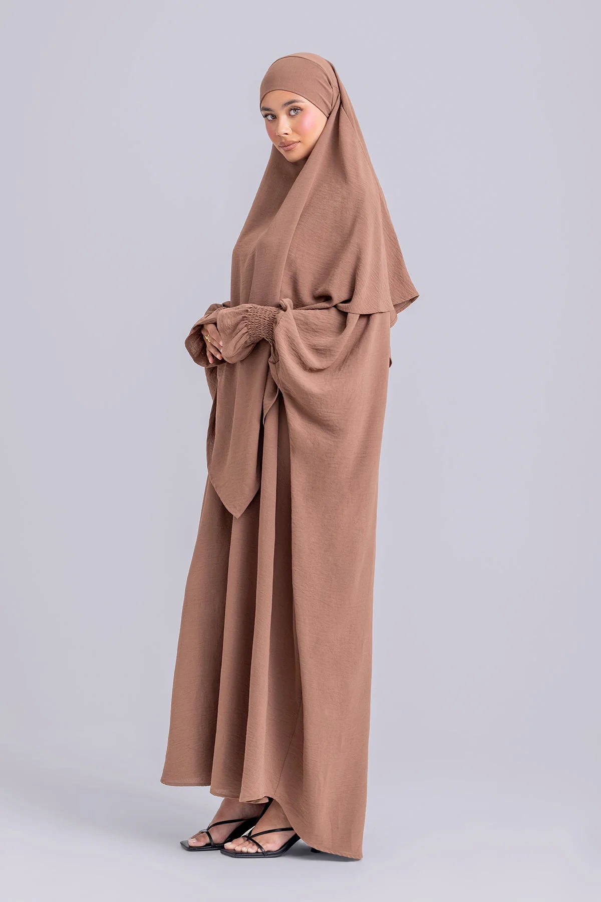 Abir Jilbab and Khimar Matching Set- Caramel - Image 4