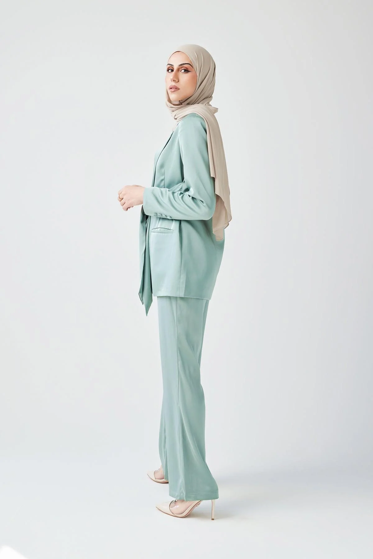 Adele Tie Waist Blazer - Sage - Image 5