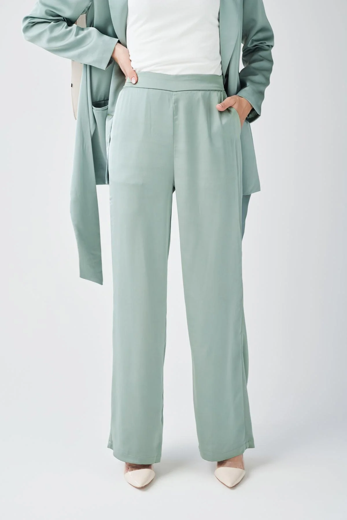 Adele Tie Waist Blazer - Sage - Image 6
