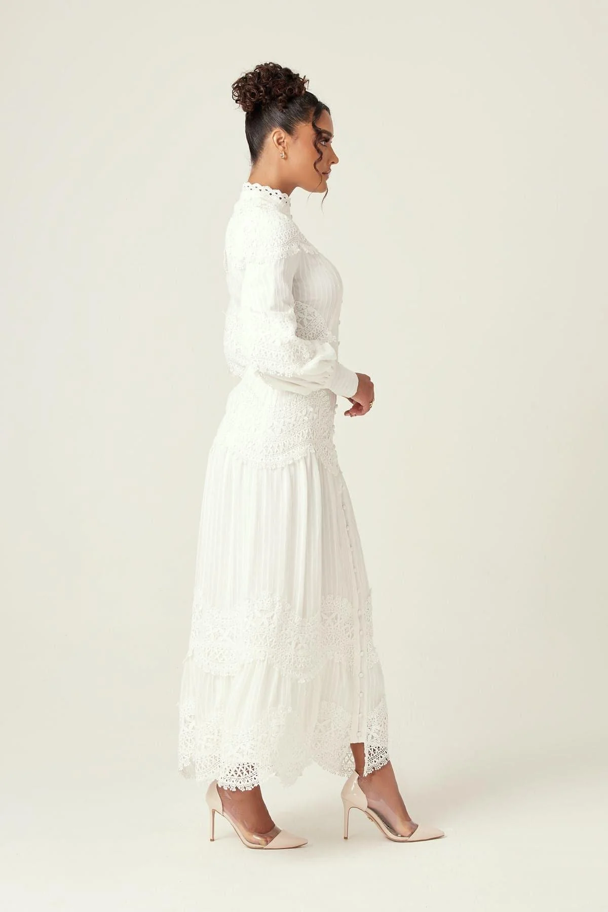 Amanda Lace Ribbed Cotton Maxi Dress - White - Image 3