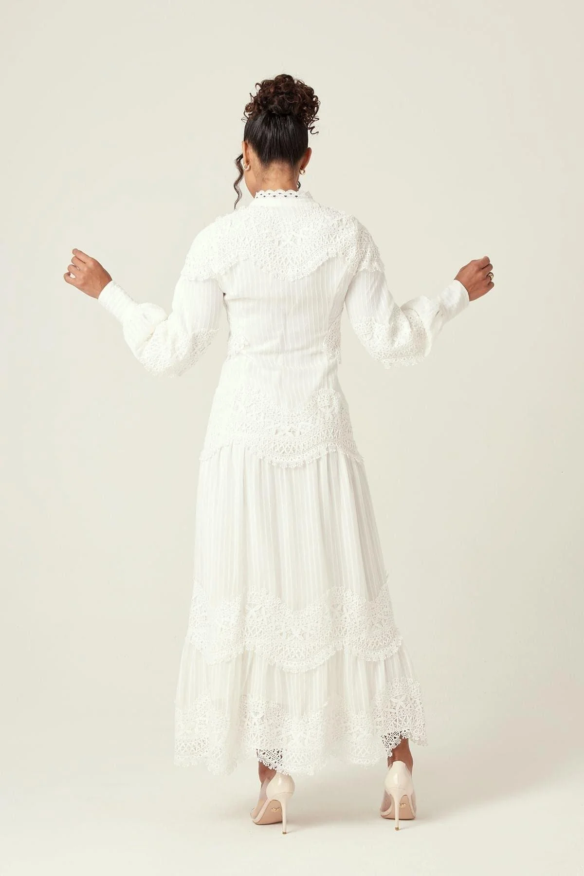 Amanda Lace Ribbed Cotton Maxi Dress - White - Image 4