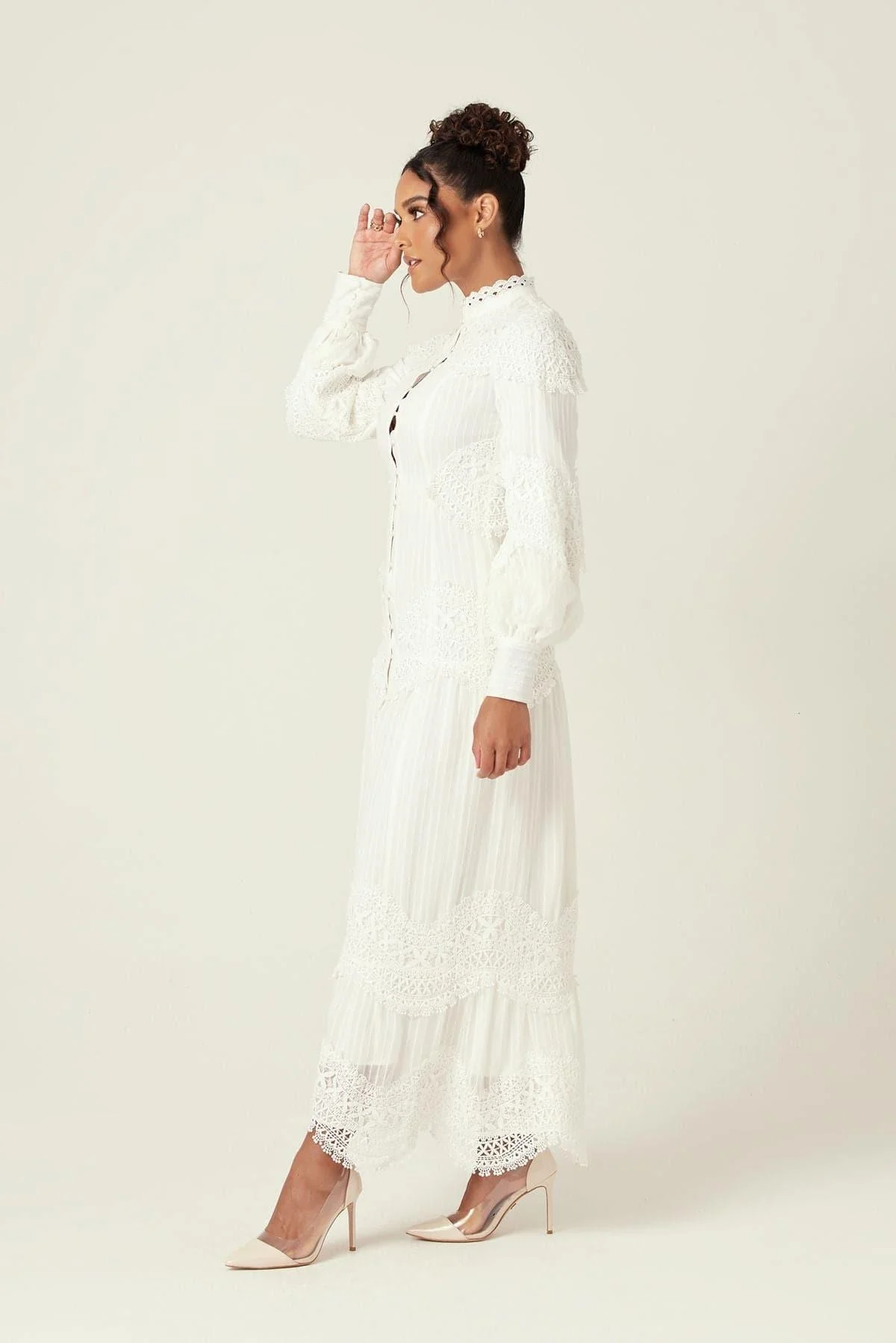 Amanda Lace Ribbed Cotton Maxi Dress - White - Image 5