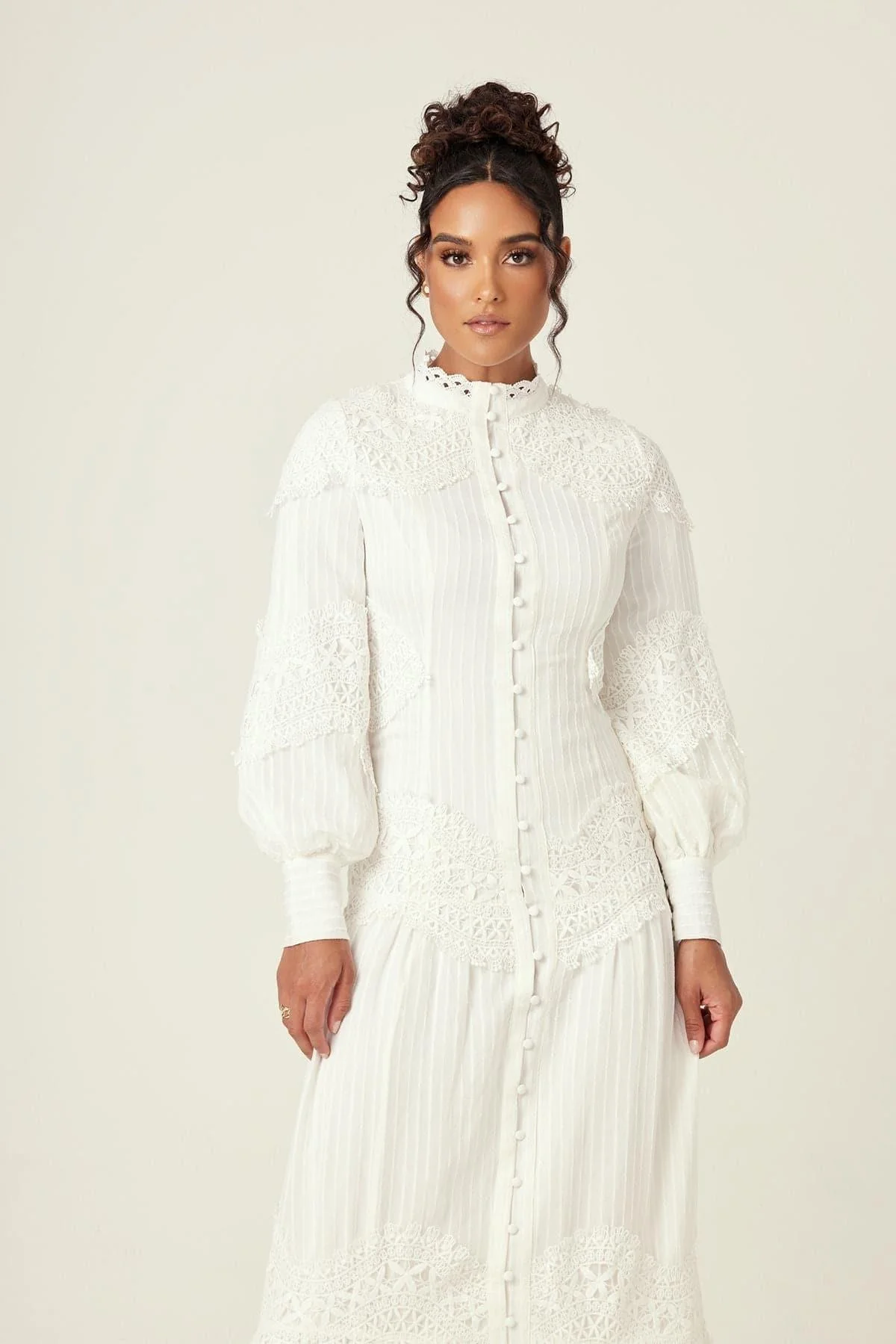 Amanda Lace Ribbed Cotton Maxi Dress - White - Image 6