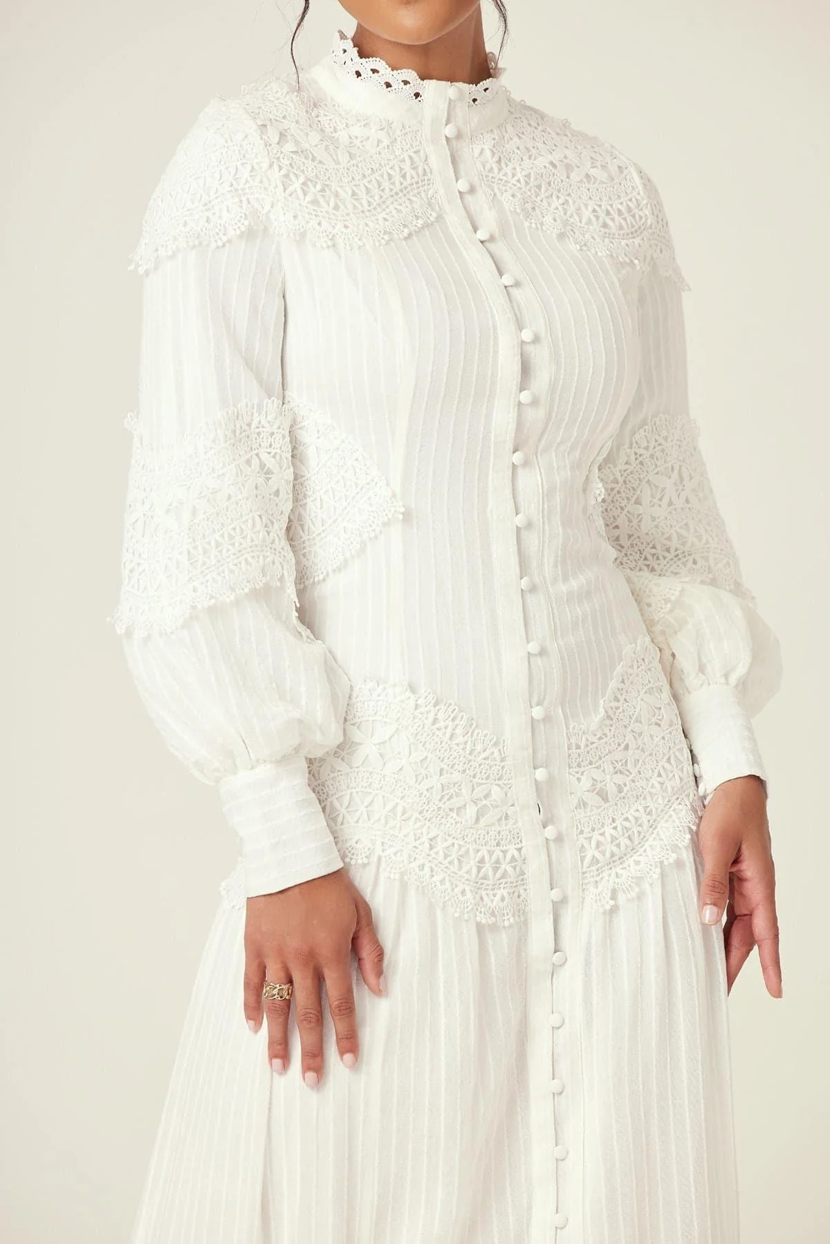 Amanda Lace Ribbed Cotton Maxi Dress - White - Image 7