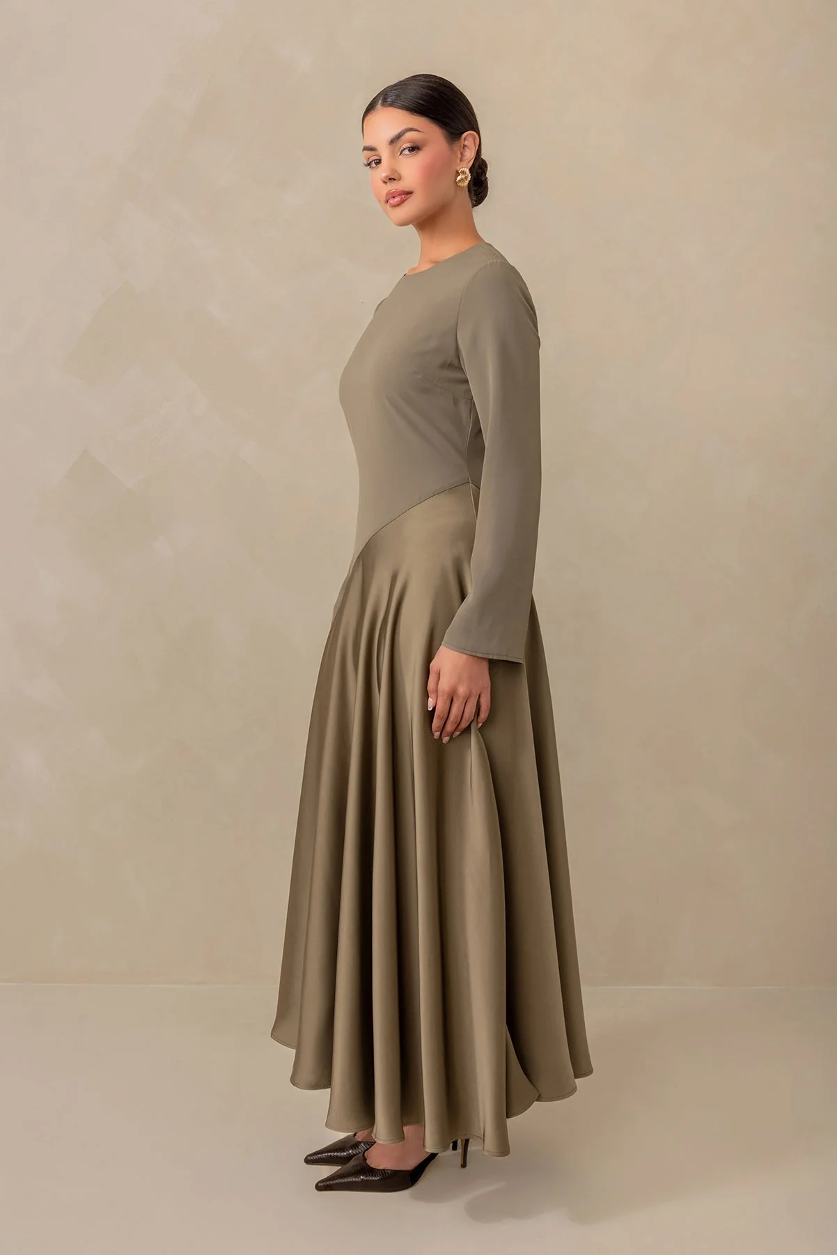 Anastasia Asymmetric Long Sleeve Maxi Dress - Olive - Image 2