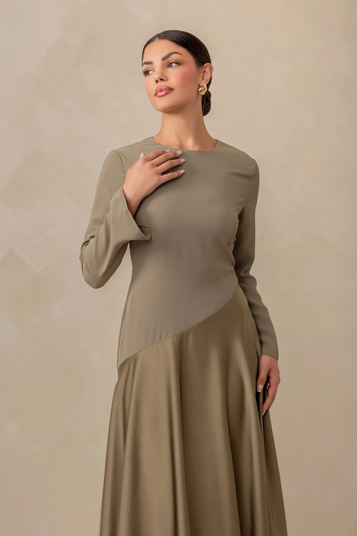 Anastasia Asymmetric Long Sleeve Maxi Dress - Olive - Image 5