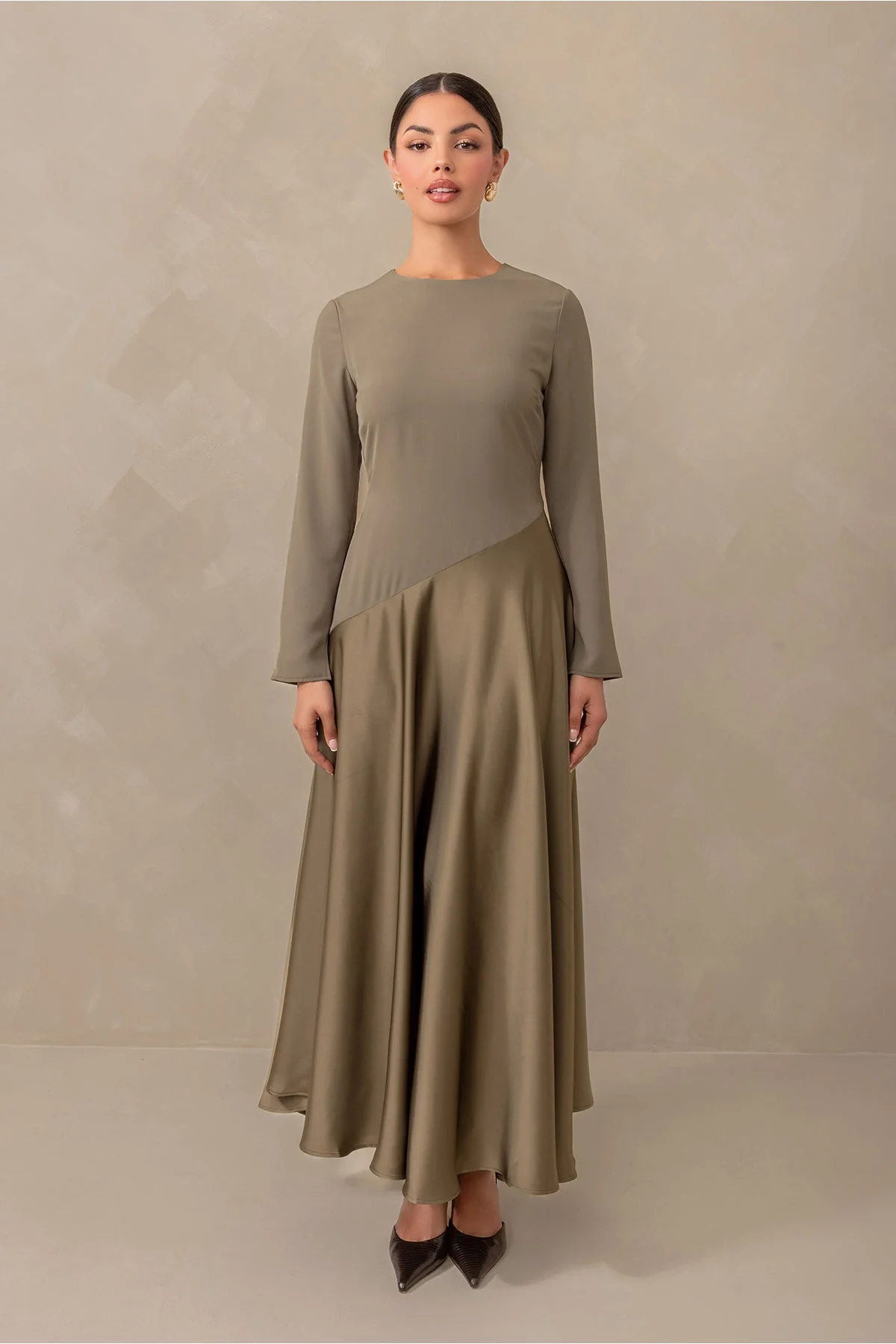 Anastasia Asymmetric Long Sleeve Maxi Dress - Olive - Image 9