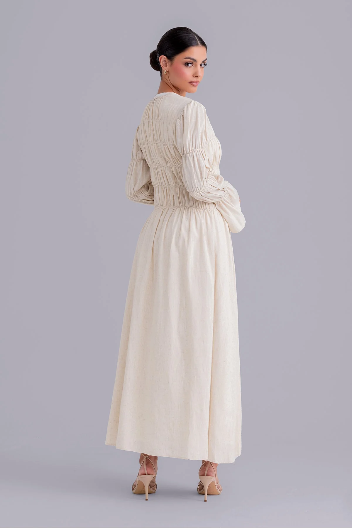 Asma Linen Abaya Set - Linen Cream - Image 10