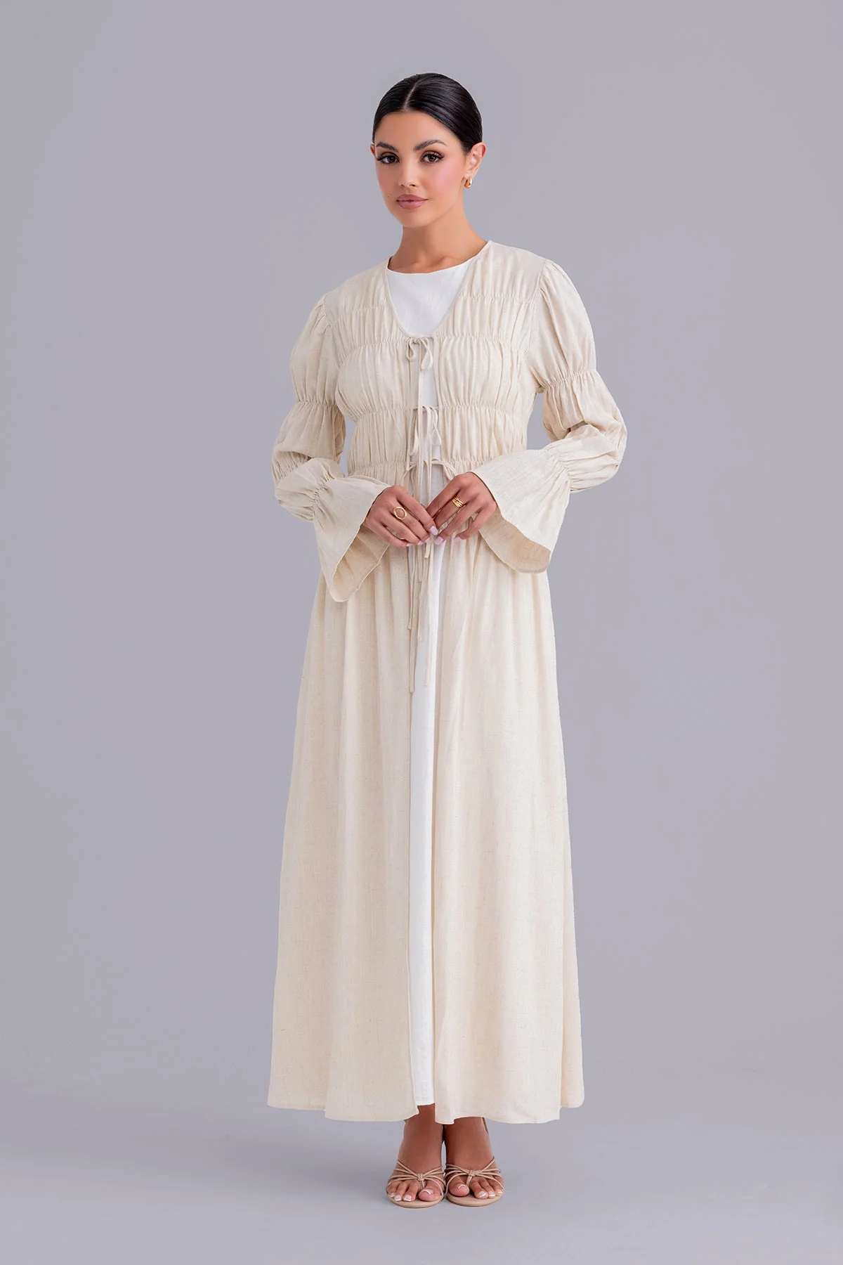 Asma Linen Abaya Set - Linen Cream - Image 3