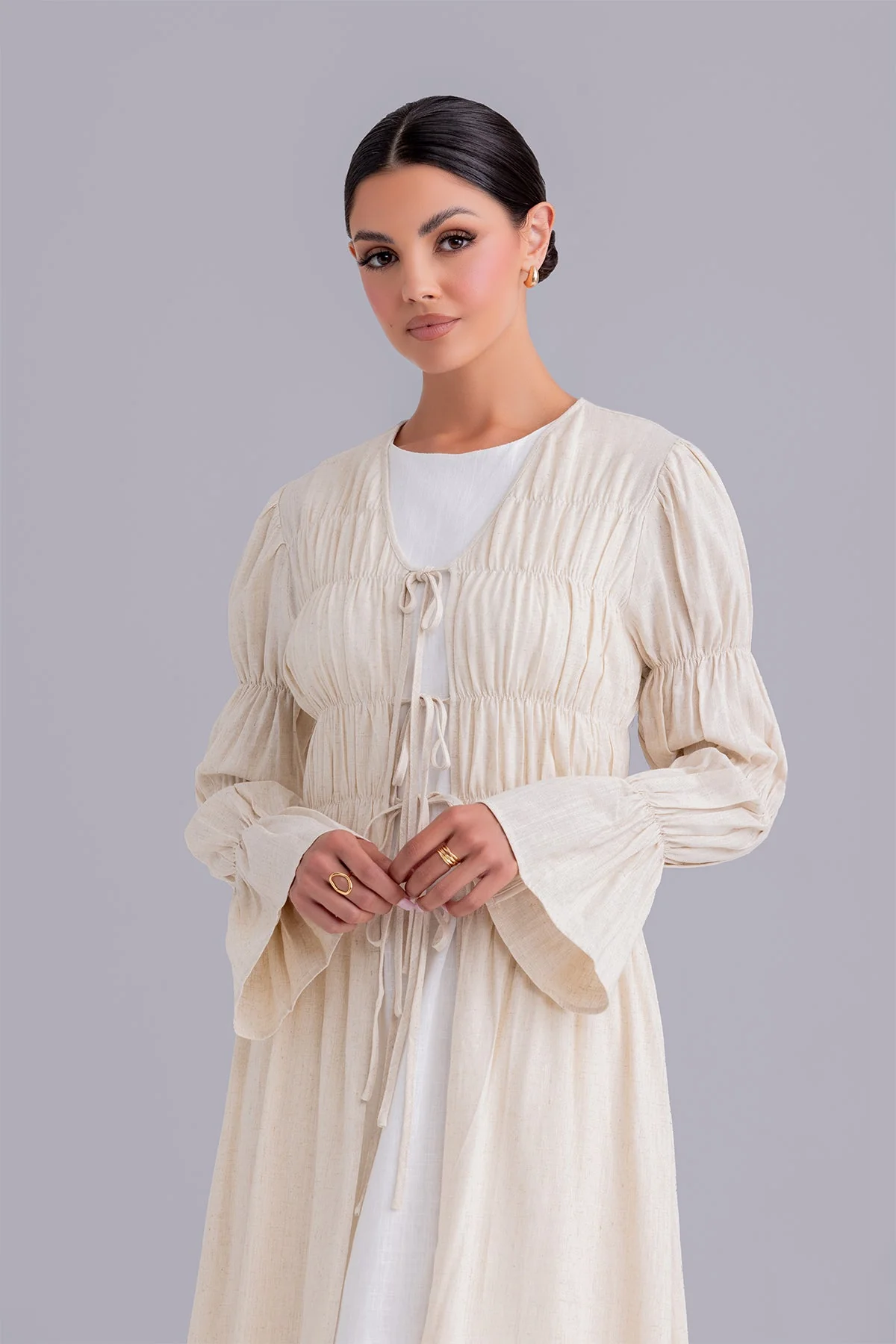 Asma Linen Abaya Set - Linen Cream - Image 4