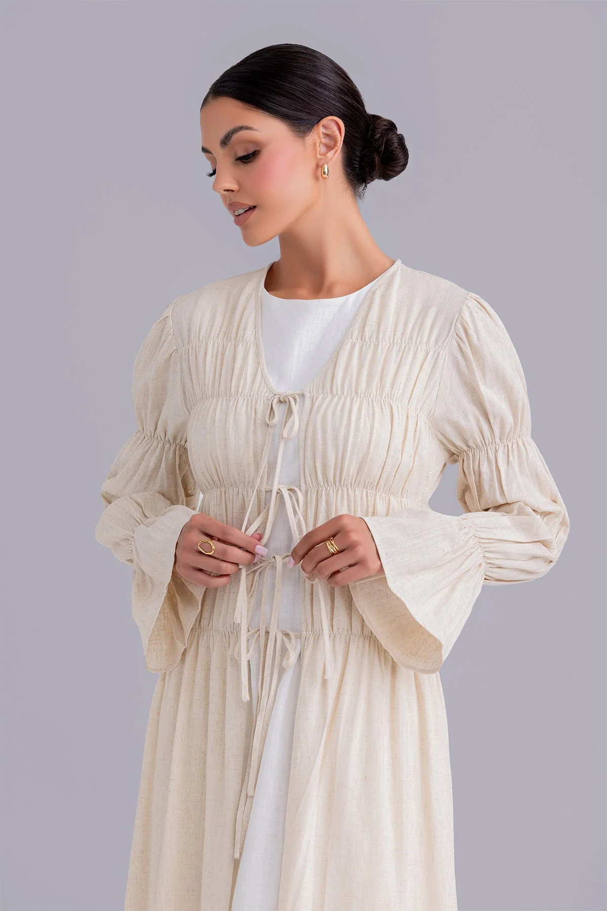Asma Linen Abaya Set - Linen Cream - Image 5