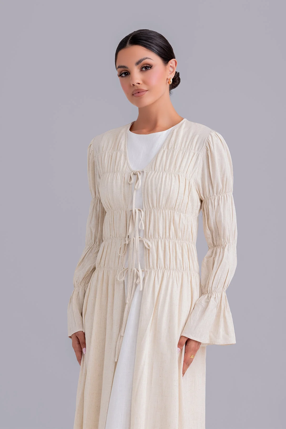 Asma Linen Abaya Set - Linen Cream - Image 6