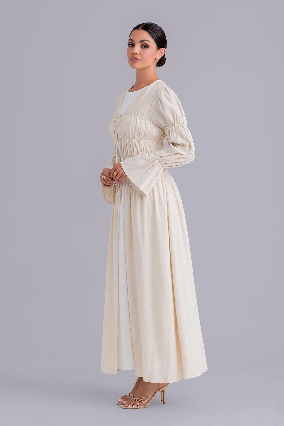 Asma Linen Abaya Set - Linen Cream - Image 7