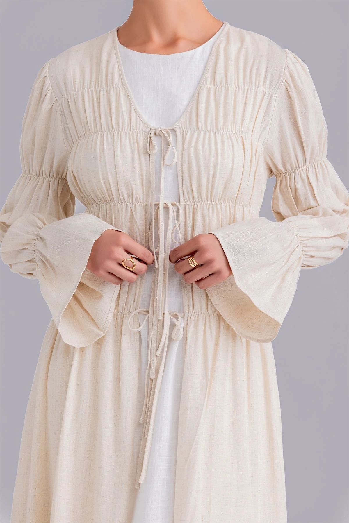 Asma Linen Abaya Set - Linen Cream - Image 8