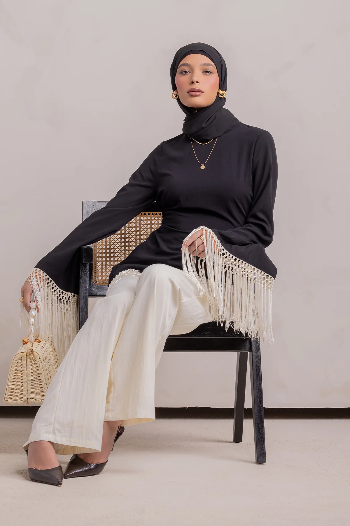 Batoul Fringe Tunic - Black - Image 4