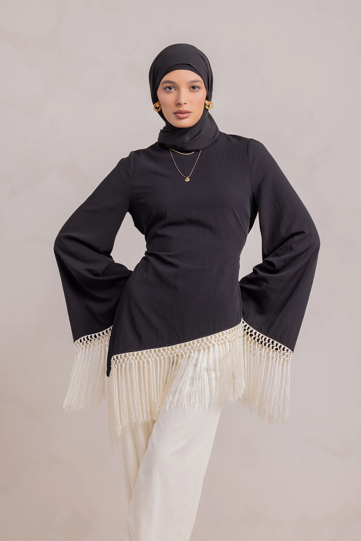 Batoul Fringe Tunic - Black - Image 8