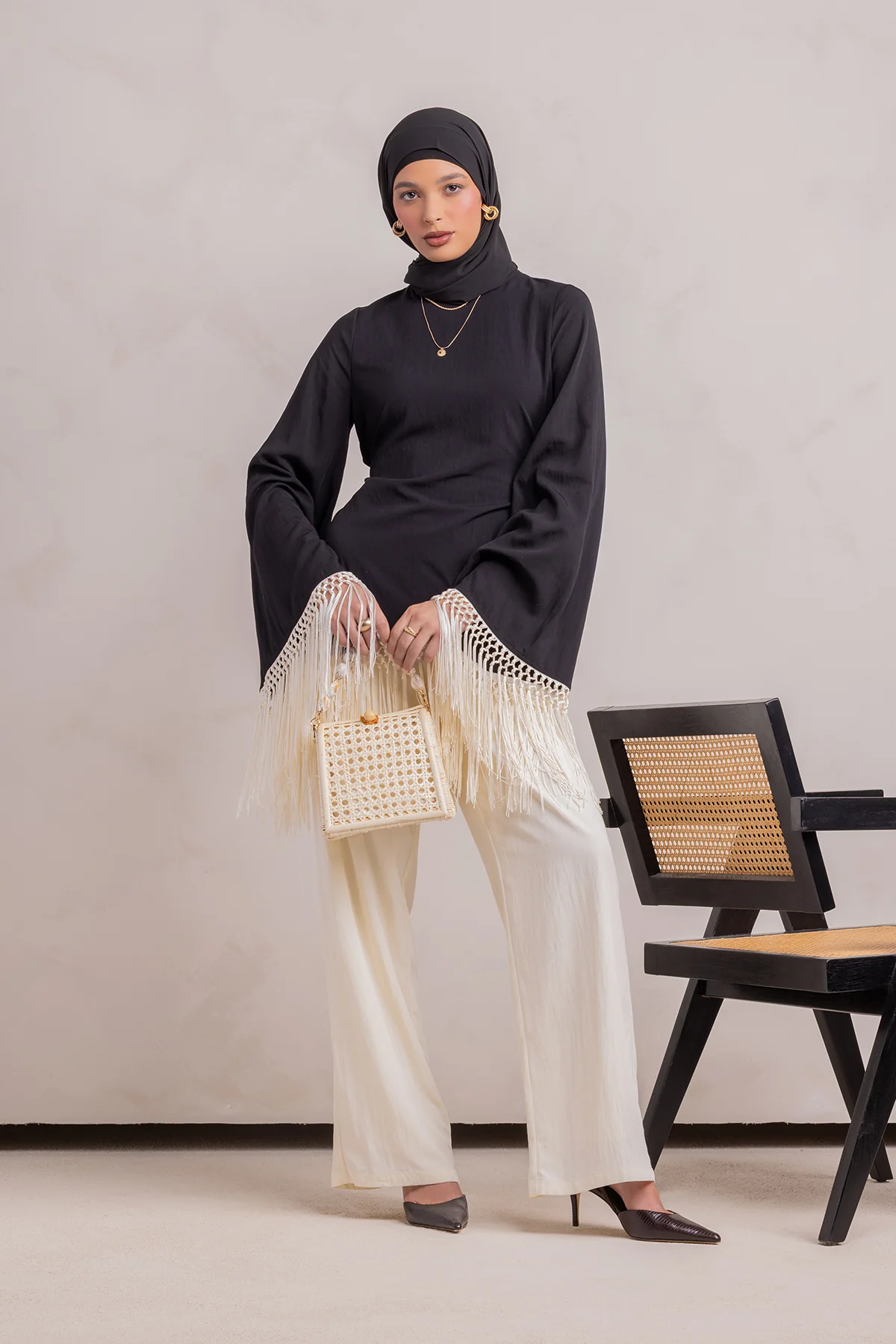 Batoul Fringe Tunic - Black - Image 7