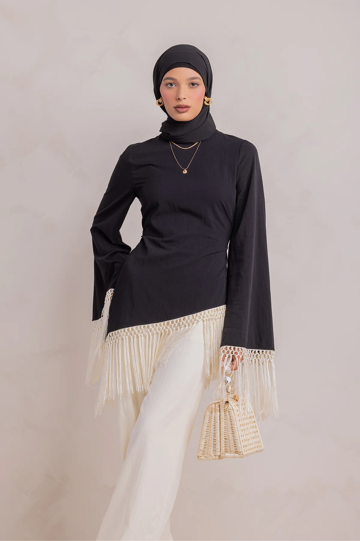 Batoul Fringe Tunic - Black - Image 3