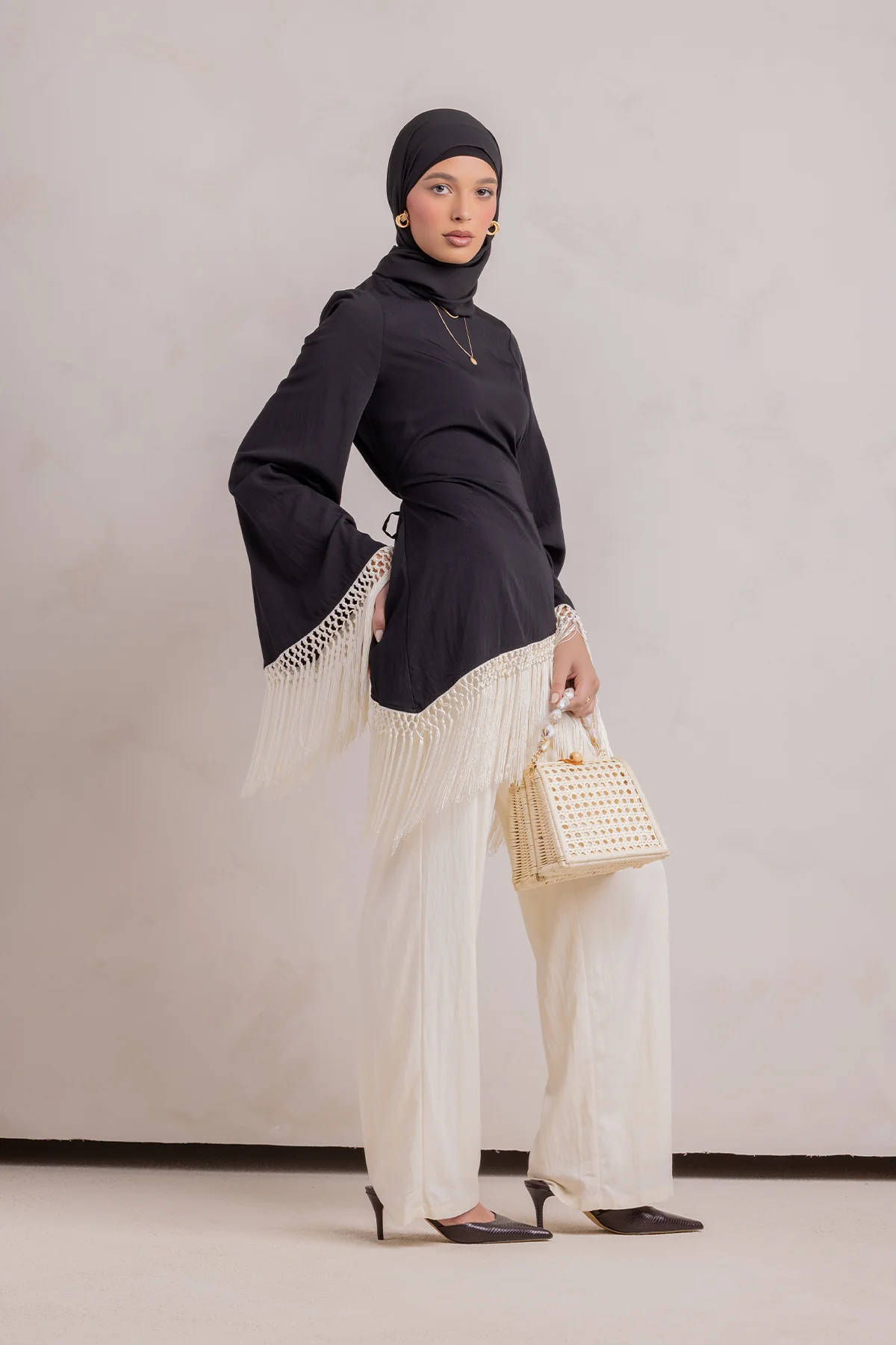 Batoul Fringe Tunic - Black - Image 9