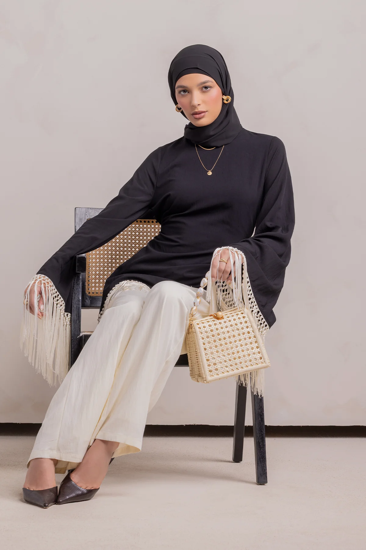 Batoul Fringe Tunic - Black - Image 11