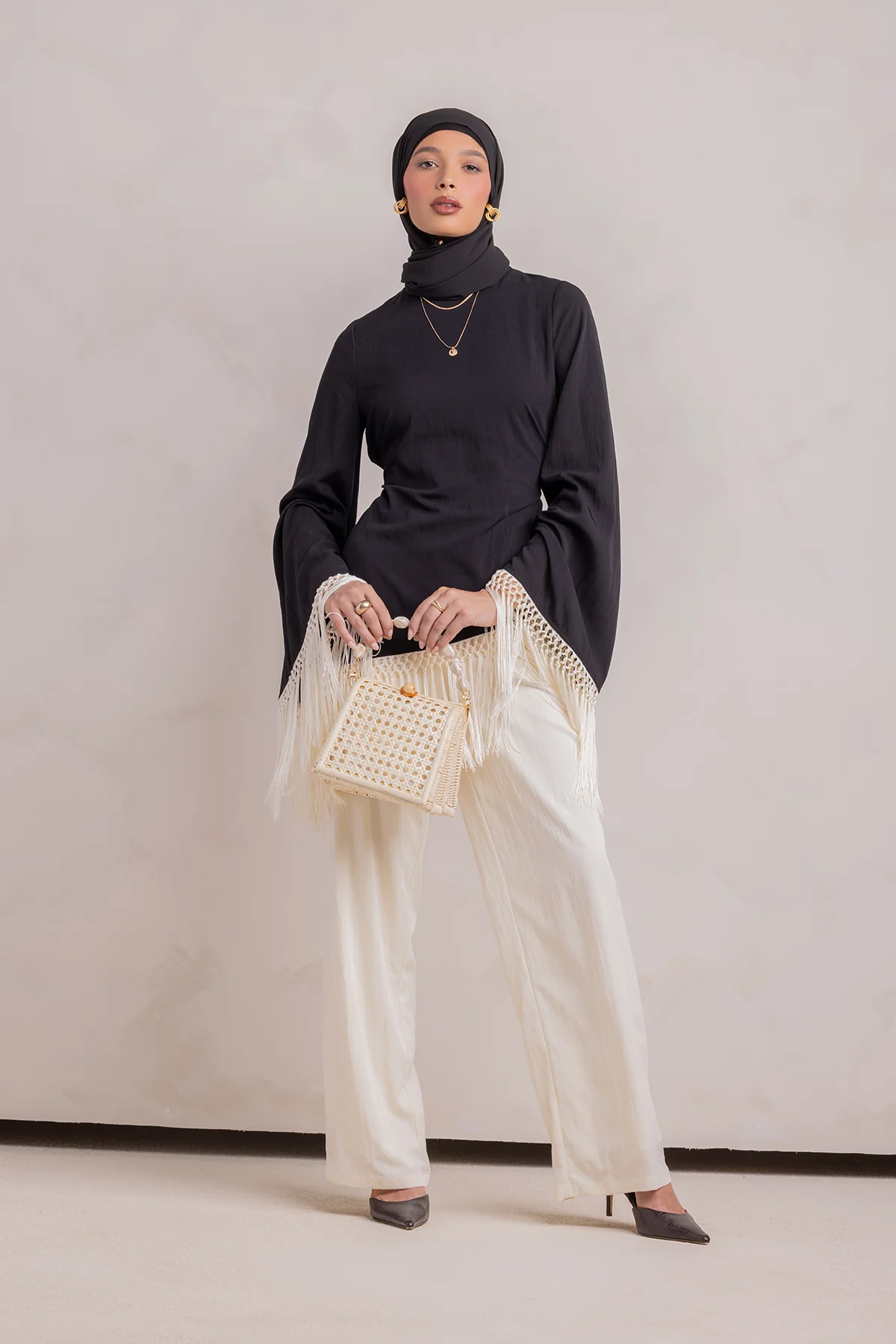 Batoul Fringe Tunic - Black - Image 5