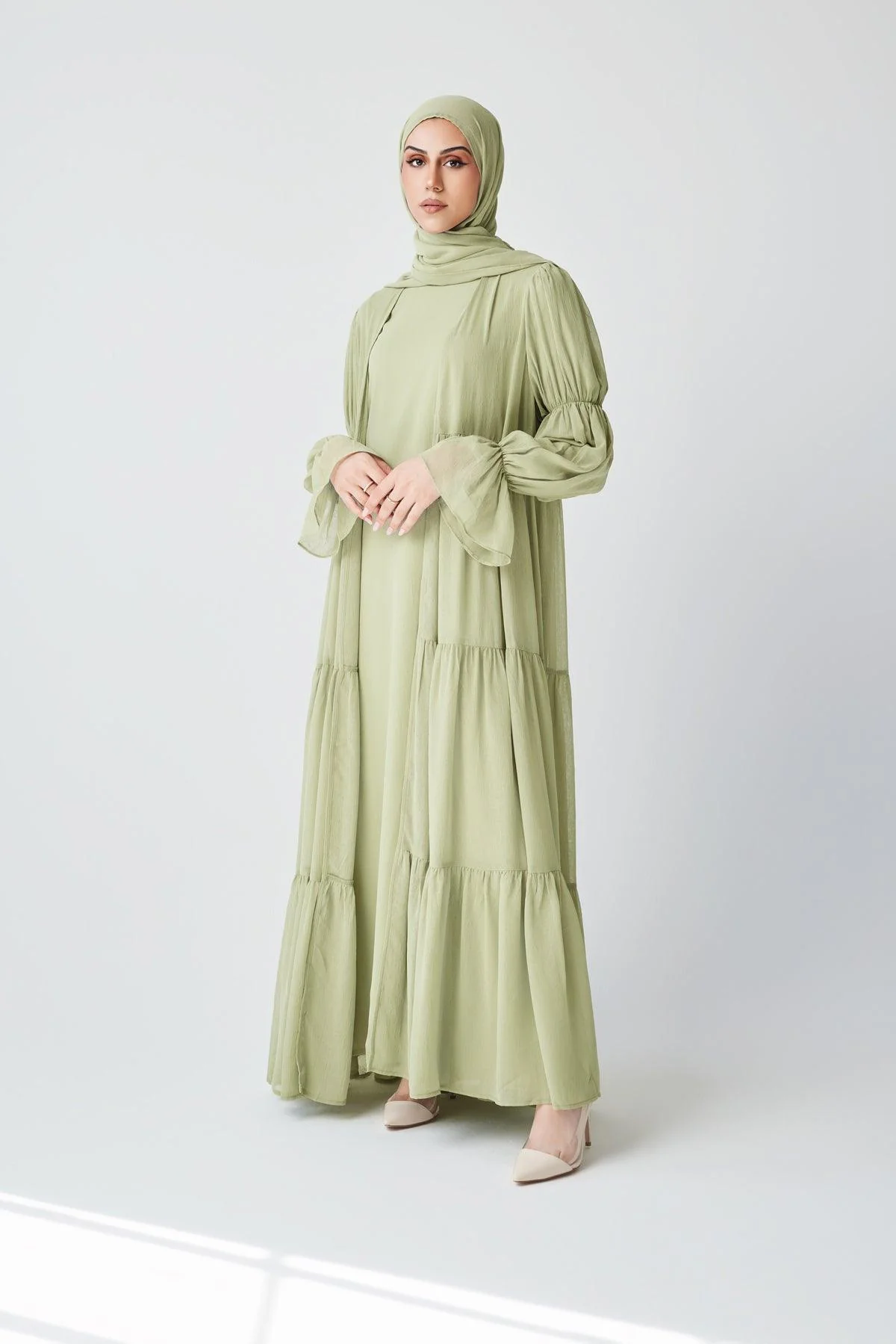 Bohemian Abaya Set - Light Sage - Image 4