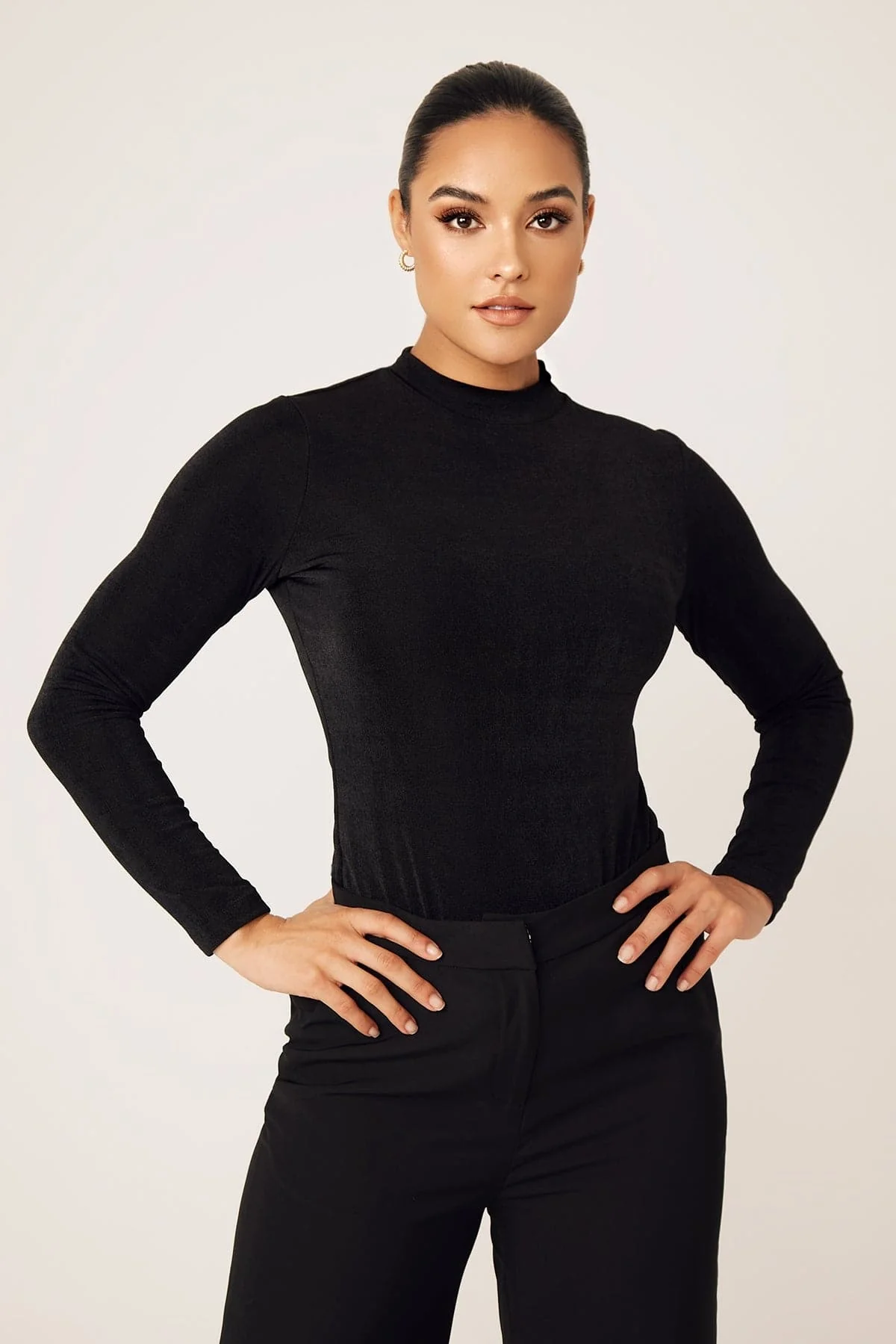 Camille Long Sleeve Body Shirt- Black