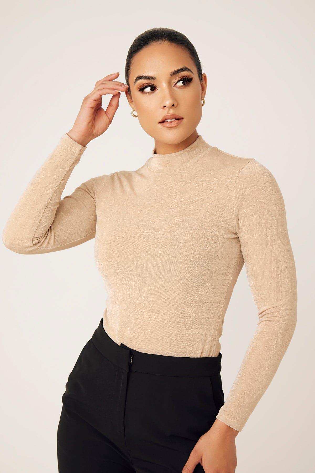 Camille Long Sleeve Body Shirt- Sand