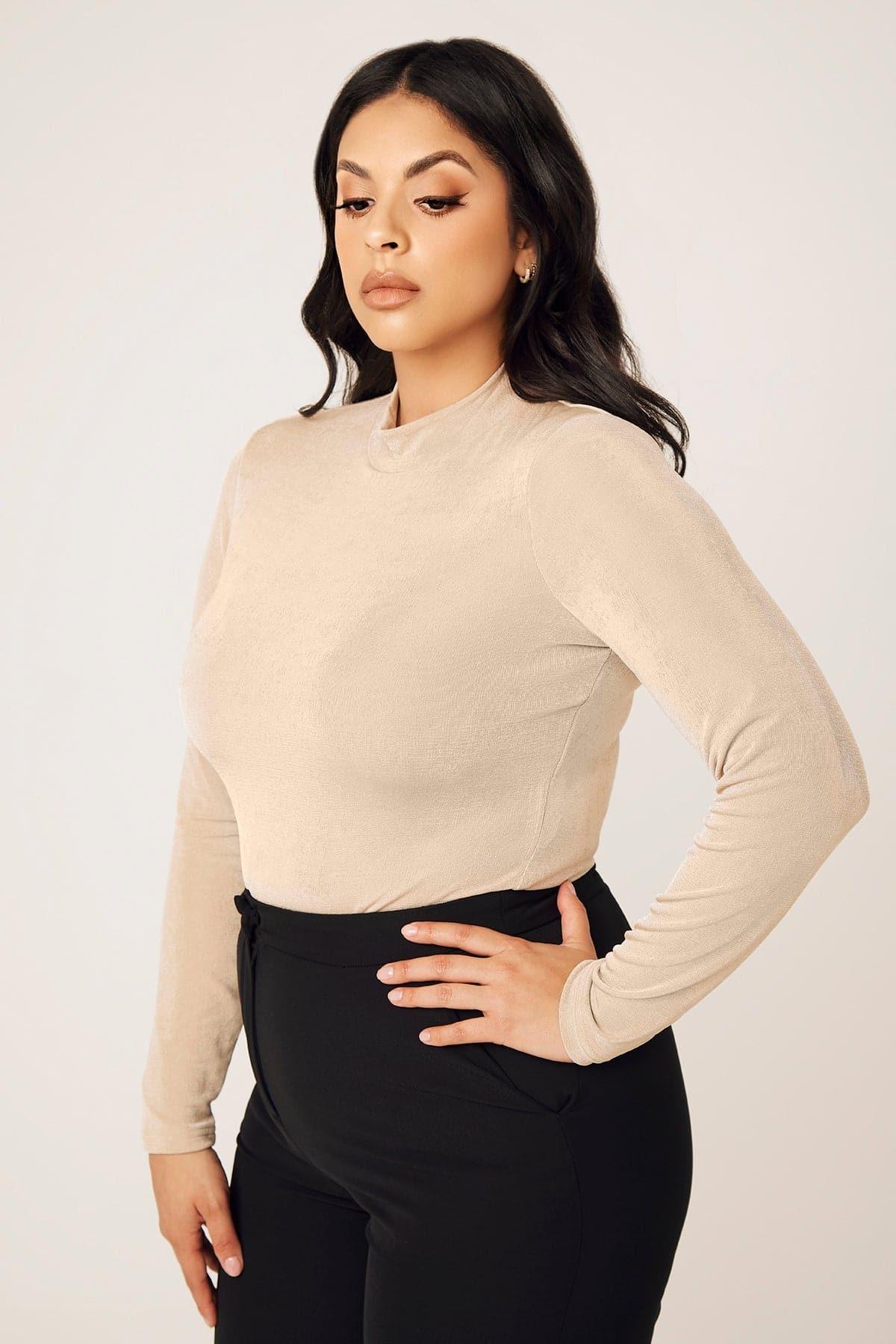 Camille Long Sleeve Body Shirt- Sand - Image 2