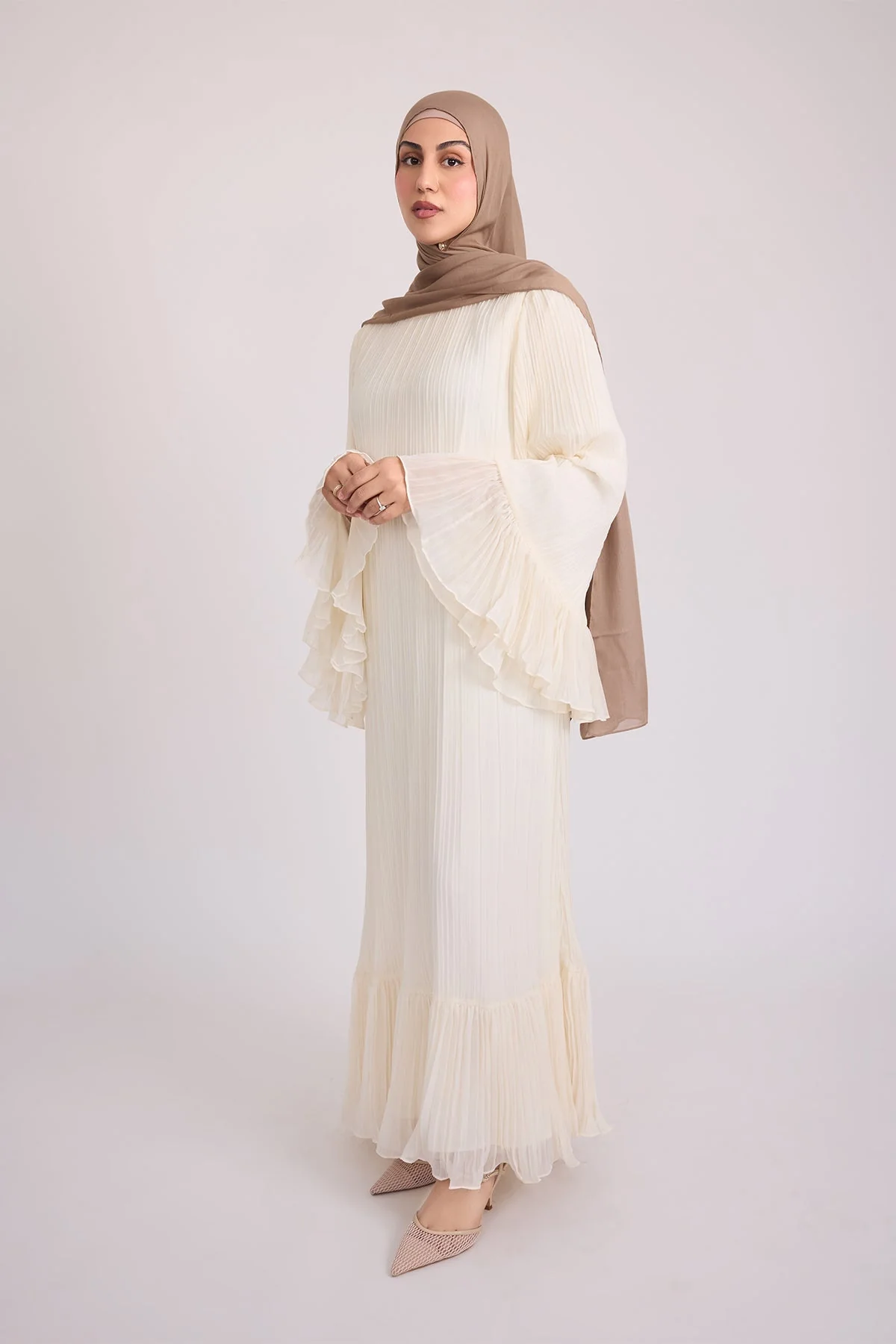 Camille Pleated Maxi Dress - Off White - Image 10