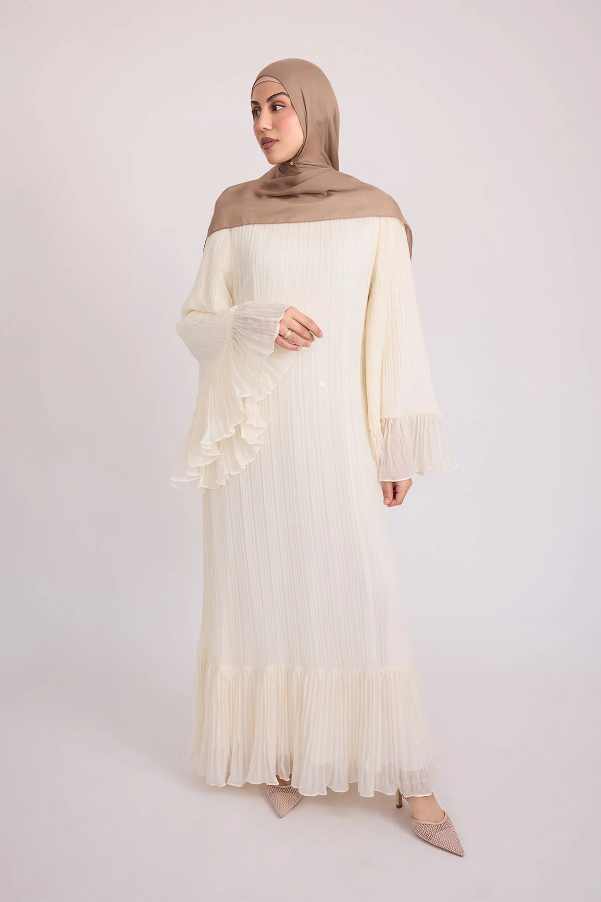Camille Pleated Maxi Dress - Off White - Image 3