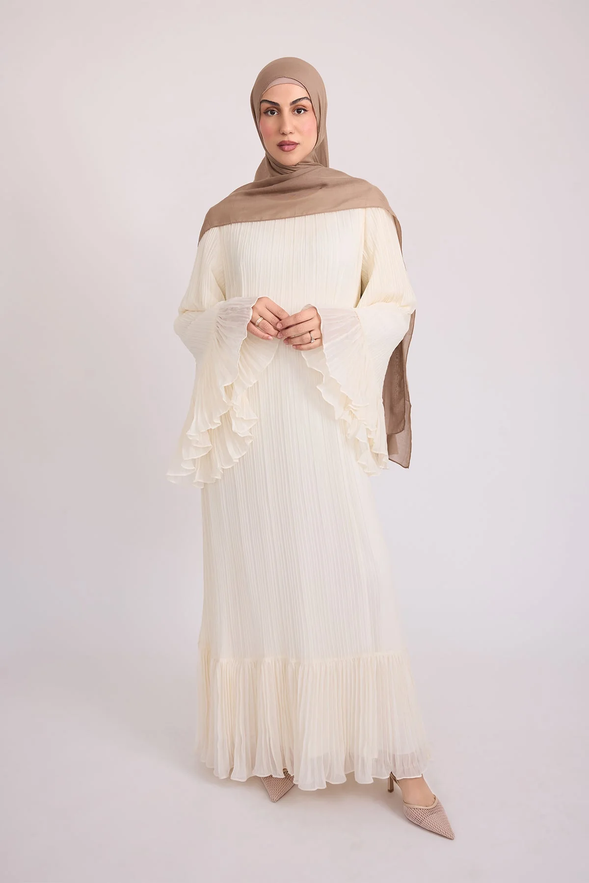 Camille Pleated Maxi Dress - Off White - Image 5