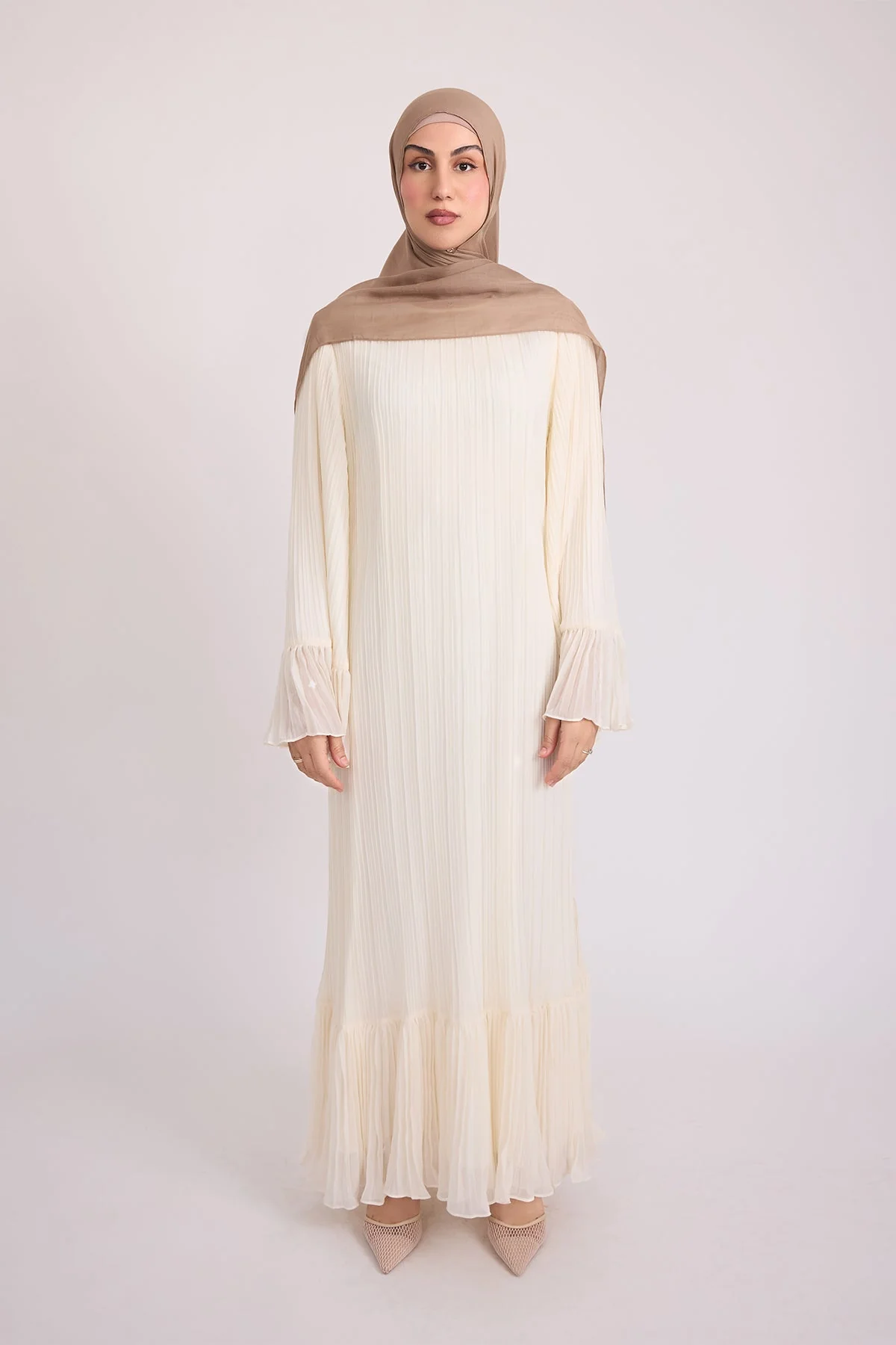 Camille Pleated Maxi Dress - Off White - Image 9