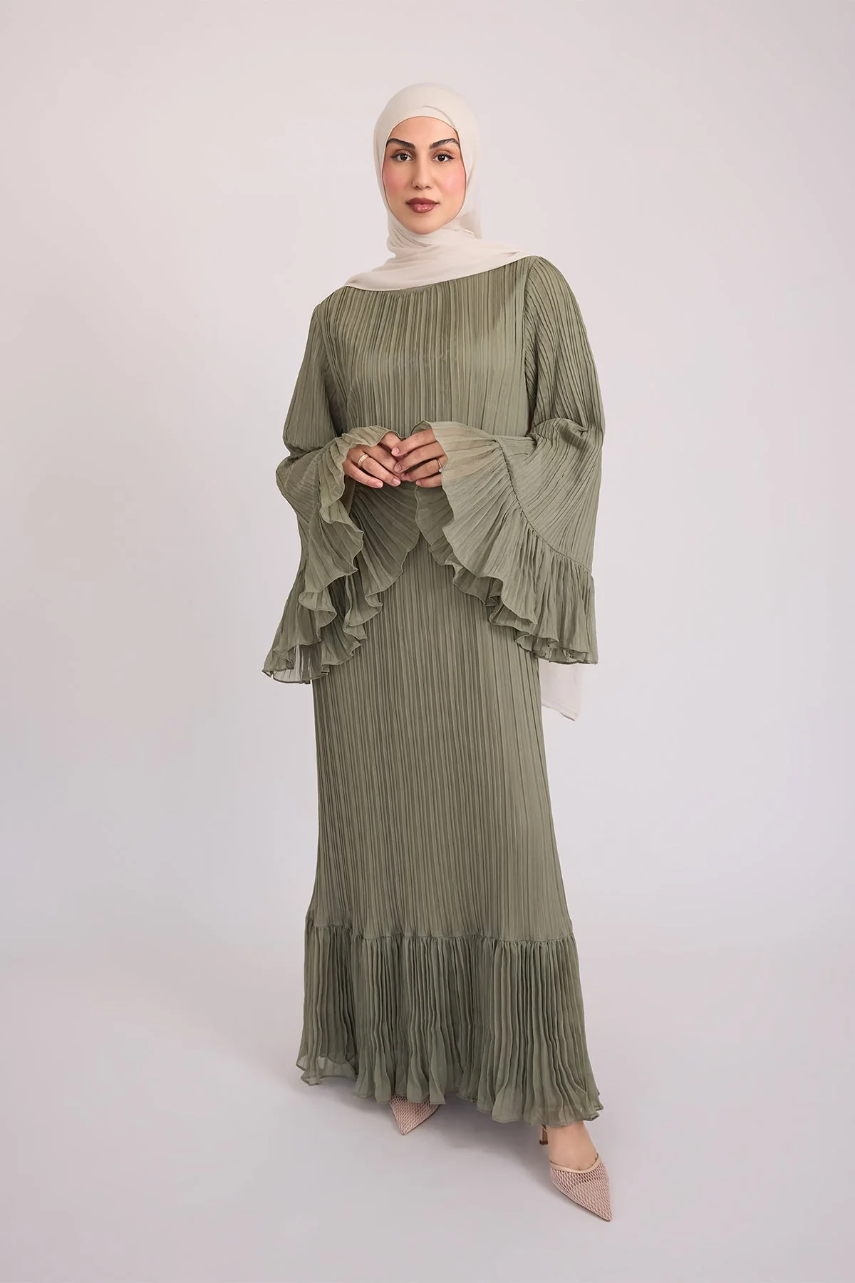 Camille Pleated Maxi Dress - Olive - Image 2