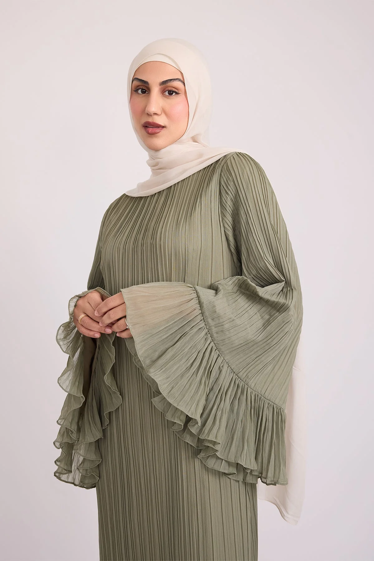 Camille Pleated Maxi Dress - Olive - Image 3