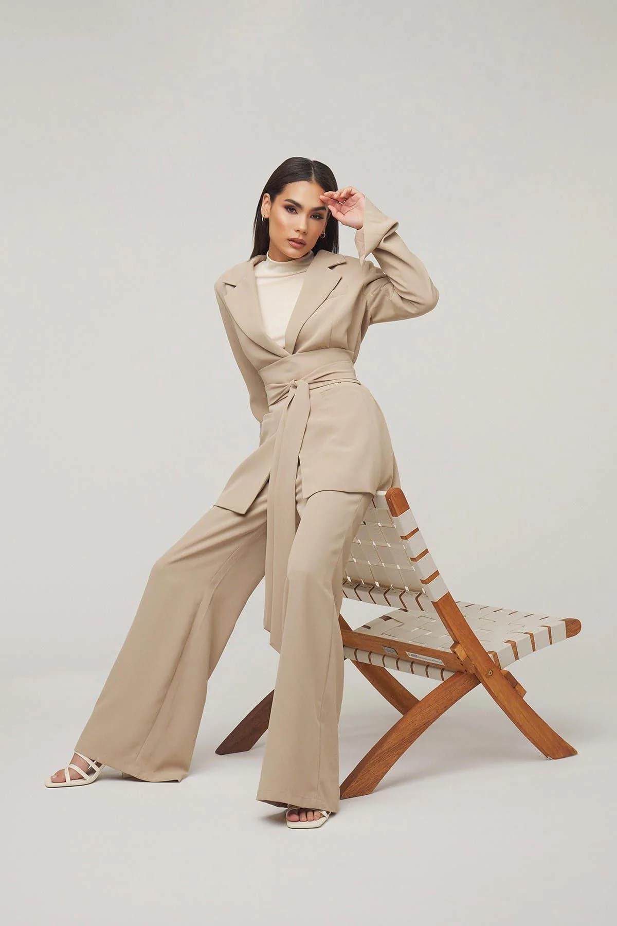 Carolina Tie Waist Blazer - Taupe