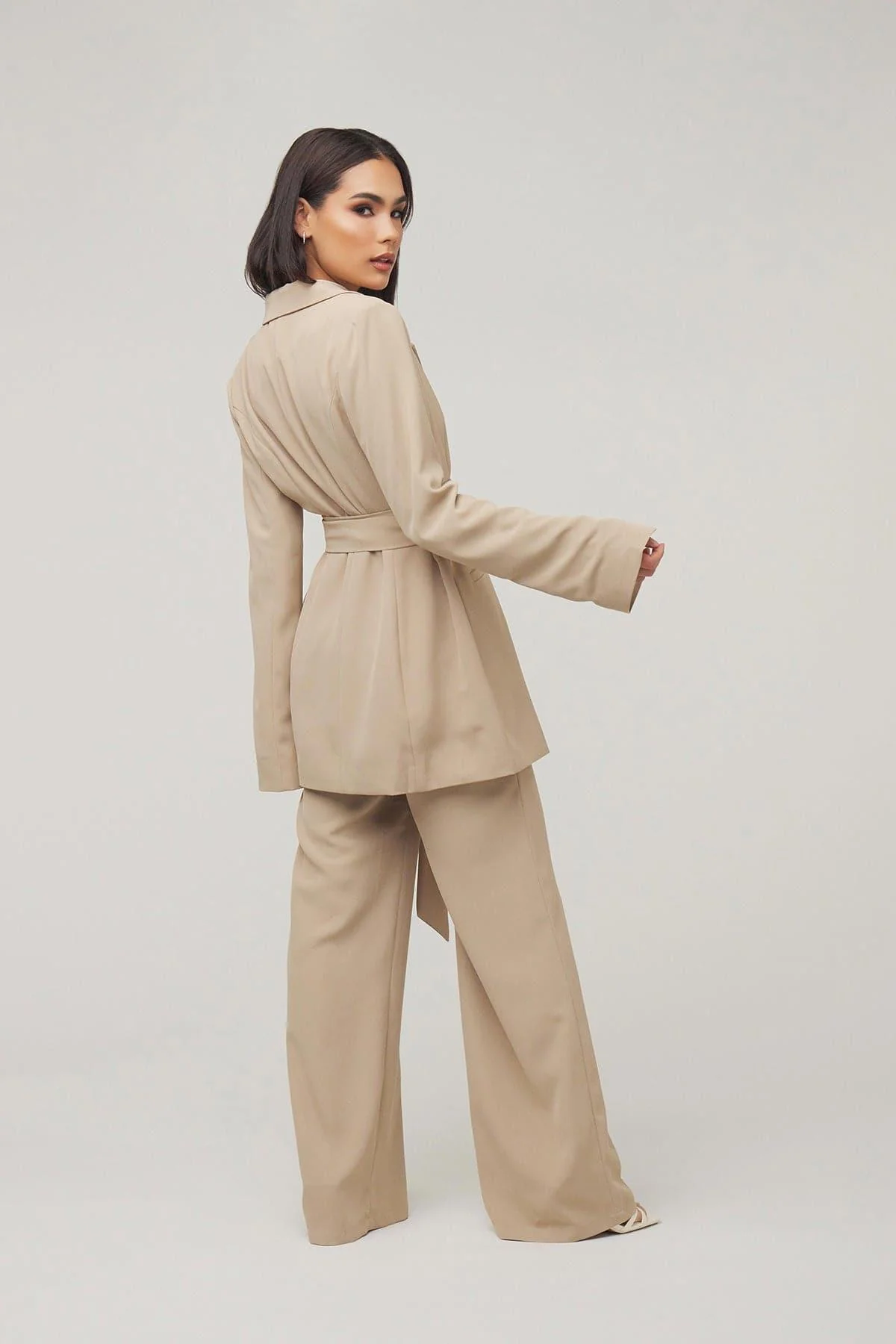 Carolina Tie Waist Blazer - Taupe - Image 3