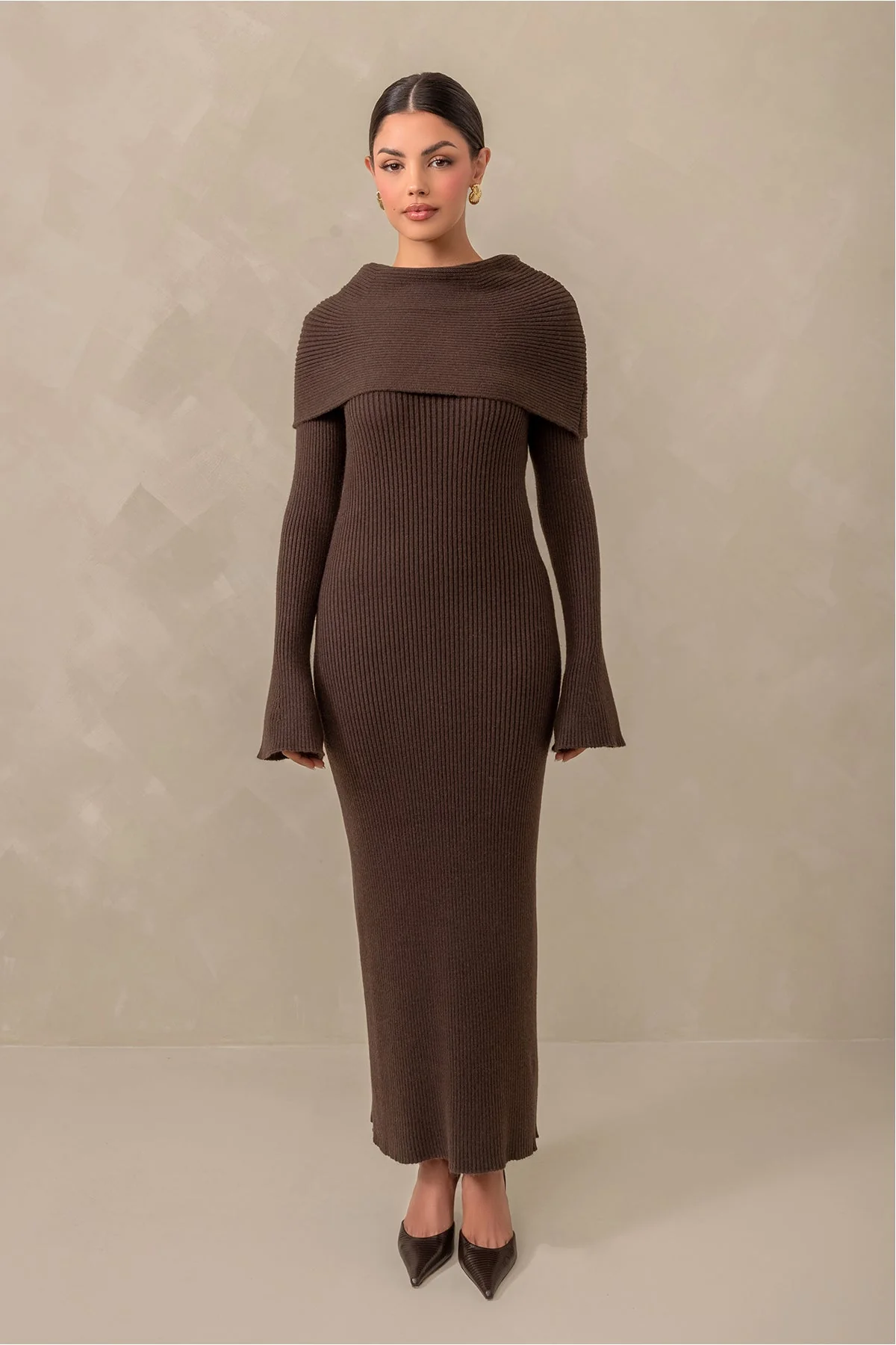 Cassandra Over the Shoulder Knit Dress - Brown - Image 4