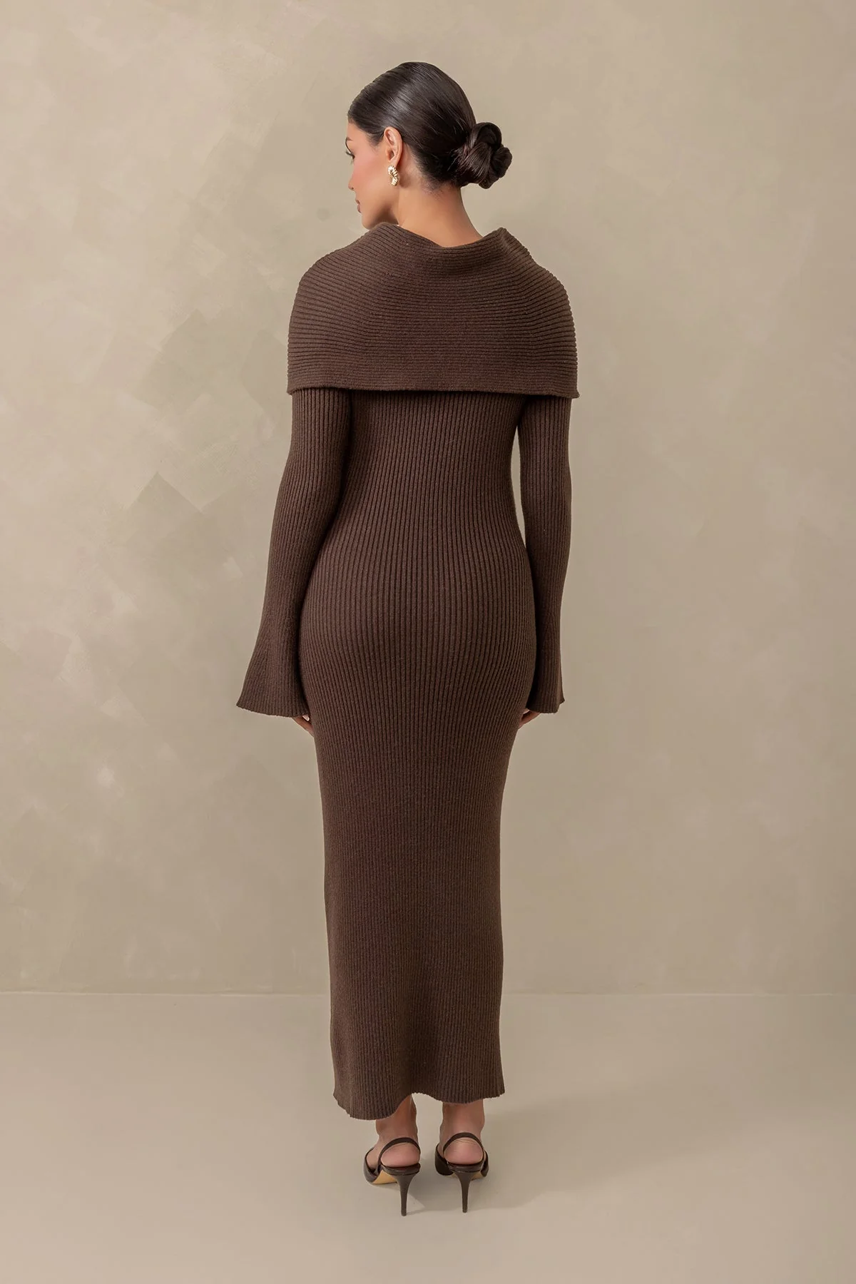 Cassandra Over the Shoulder Knit Dress - Brown - Image 7