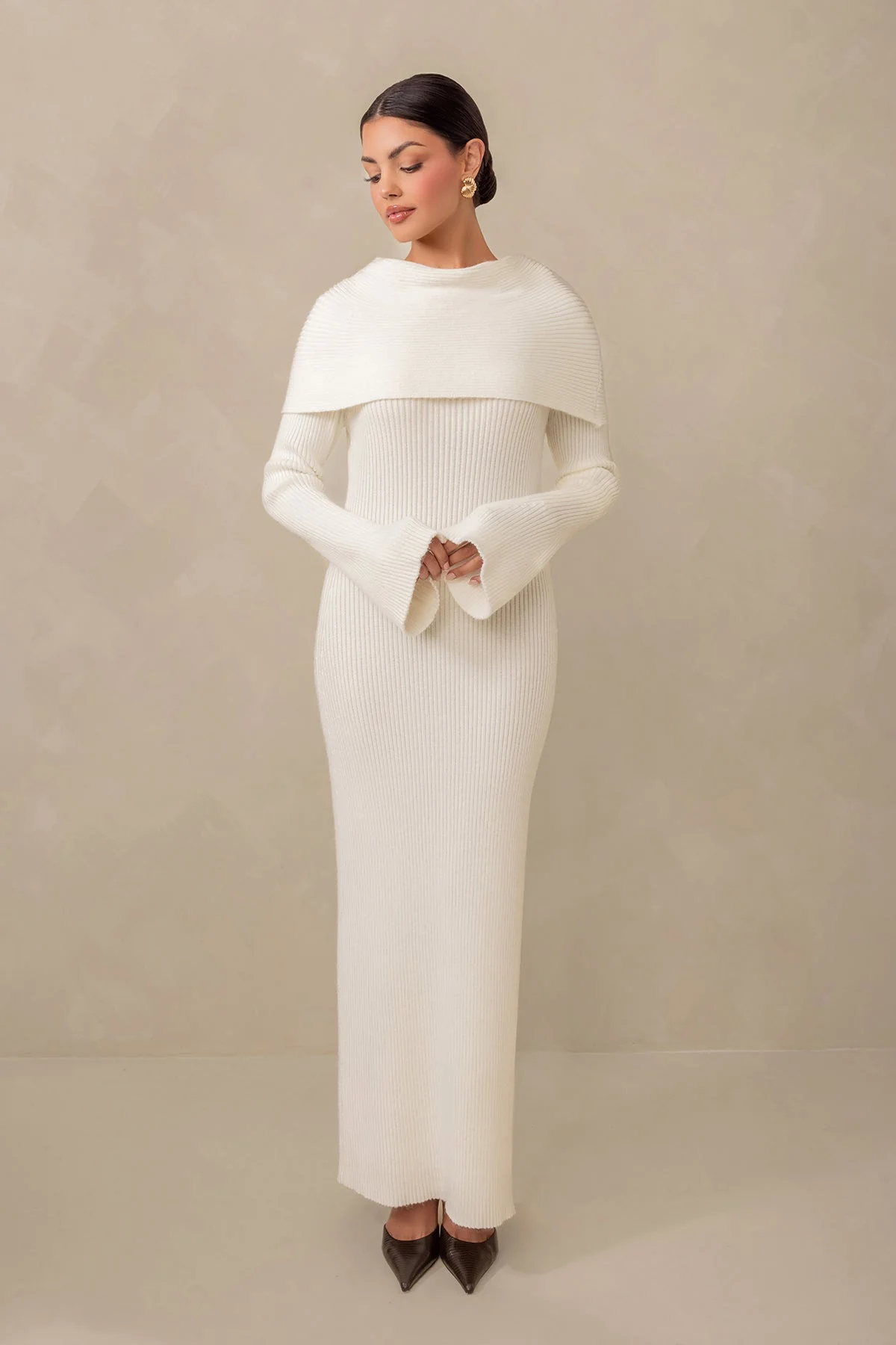 Cassandra Over the Shoulder Knit Dress - Cream - Image 2