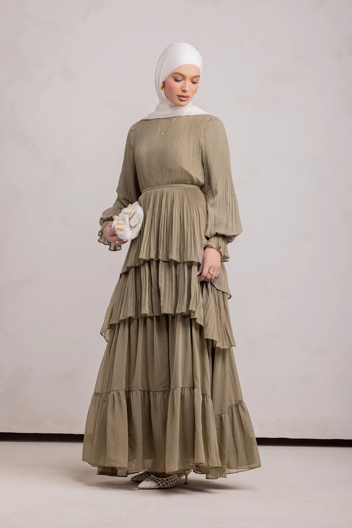 Dalia Pleated Ruffle Maxi Dress- Evergreen - Image 3