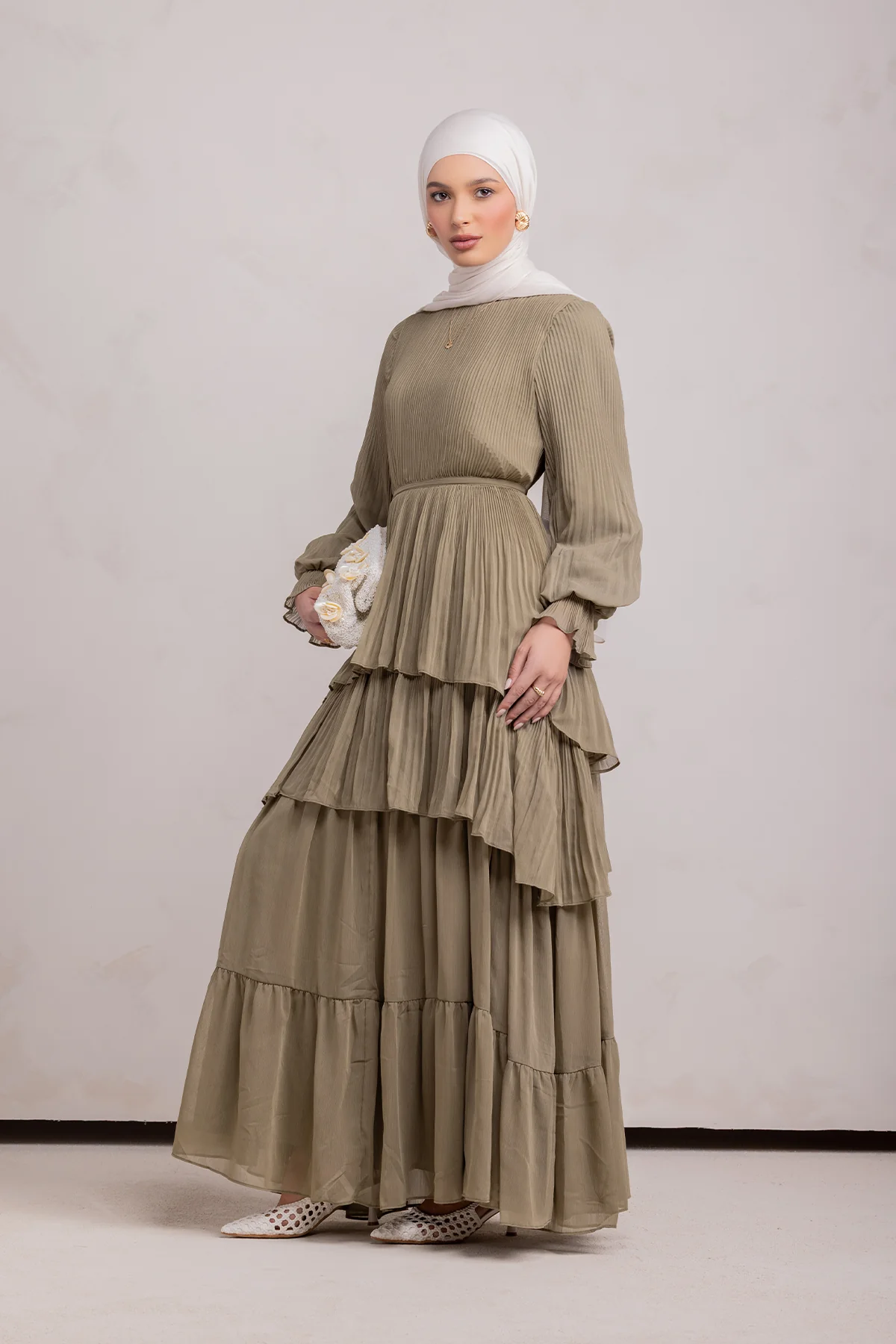 Dalia Pleated Ruffle Maxi Dress- Evergreen - Image 4