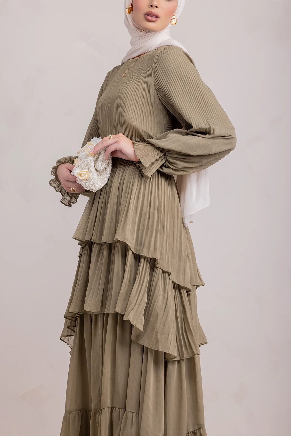 Dalia Pleated Ruffle Maxi Dress- Evergreen - Image 6