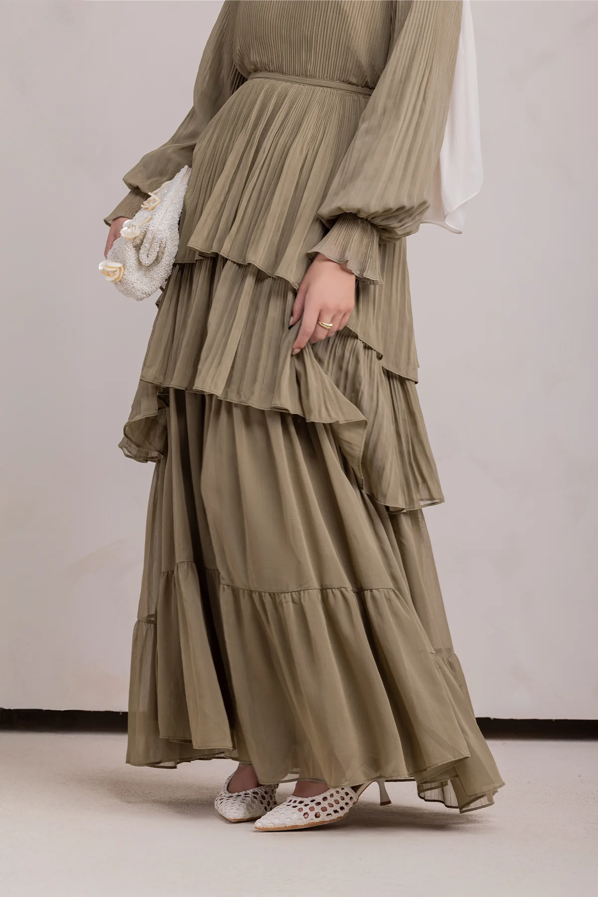 Dalia Pleated Ruffle Maxi Dress- Evergreen - Image 7