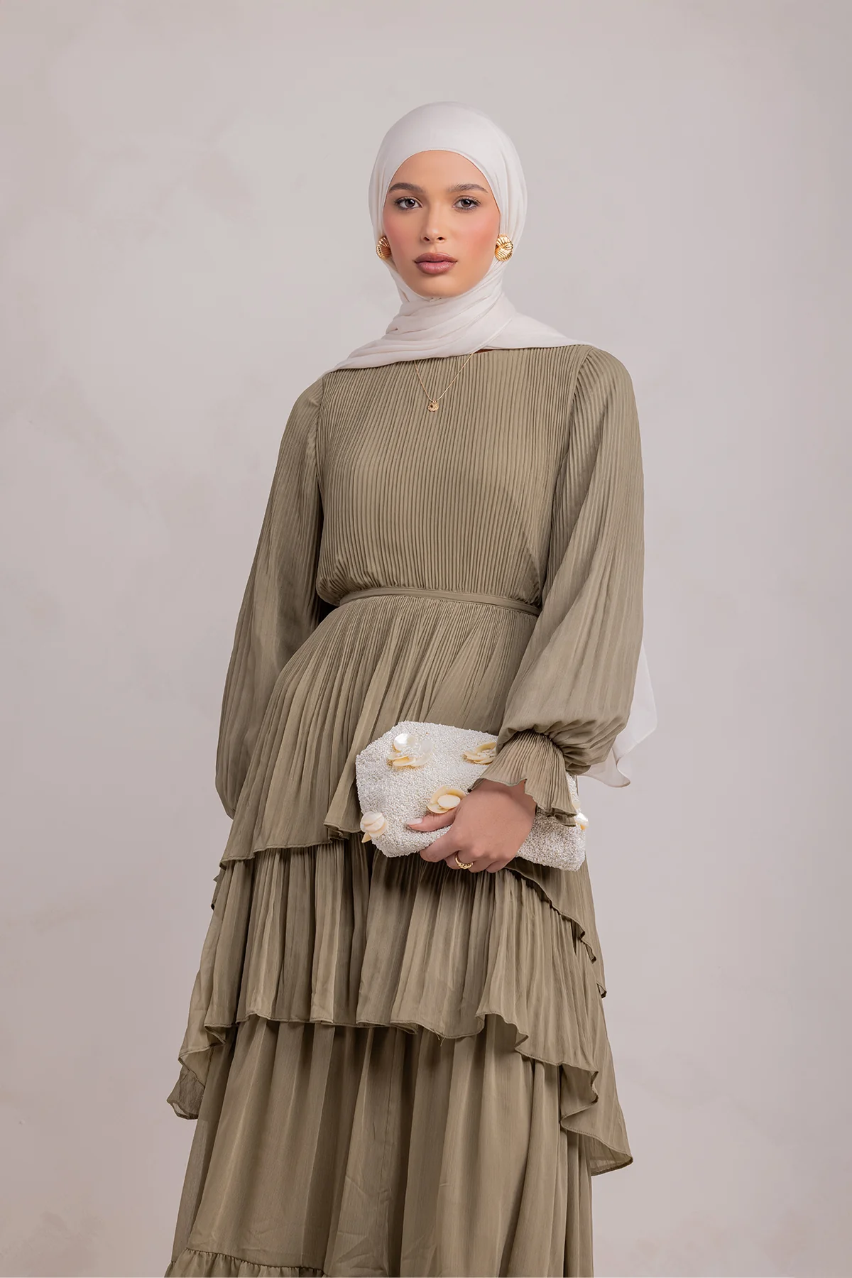 Dalia Pleated Ruffle Maxi Dress- Evergreen - Image 8