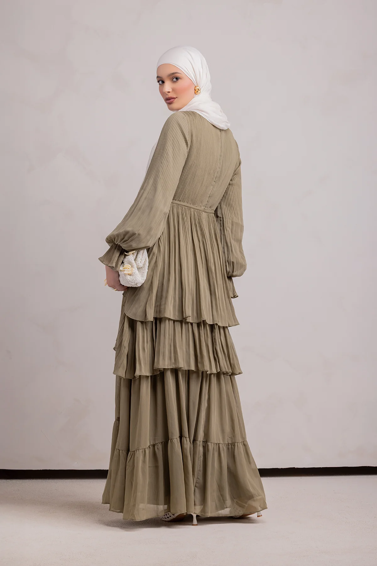 Dalia Pleated Ruffle Maxi Dress- Evergreen - Image 9