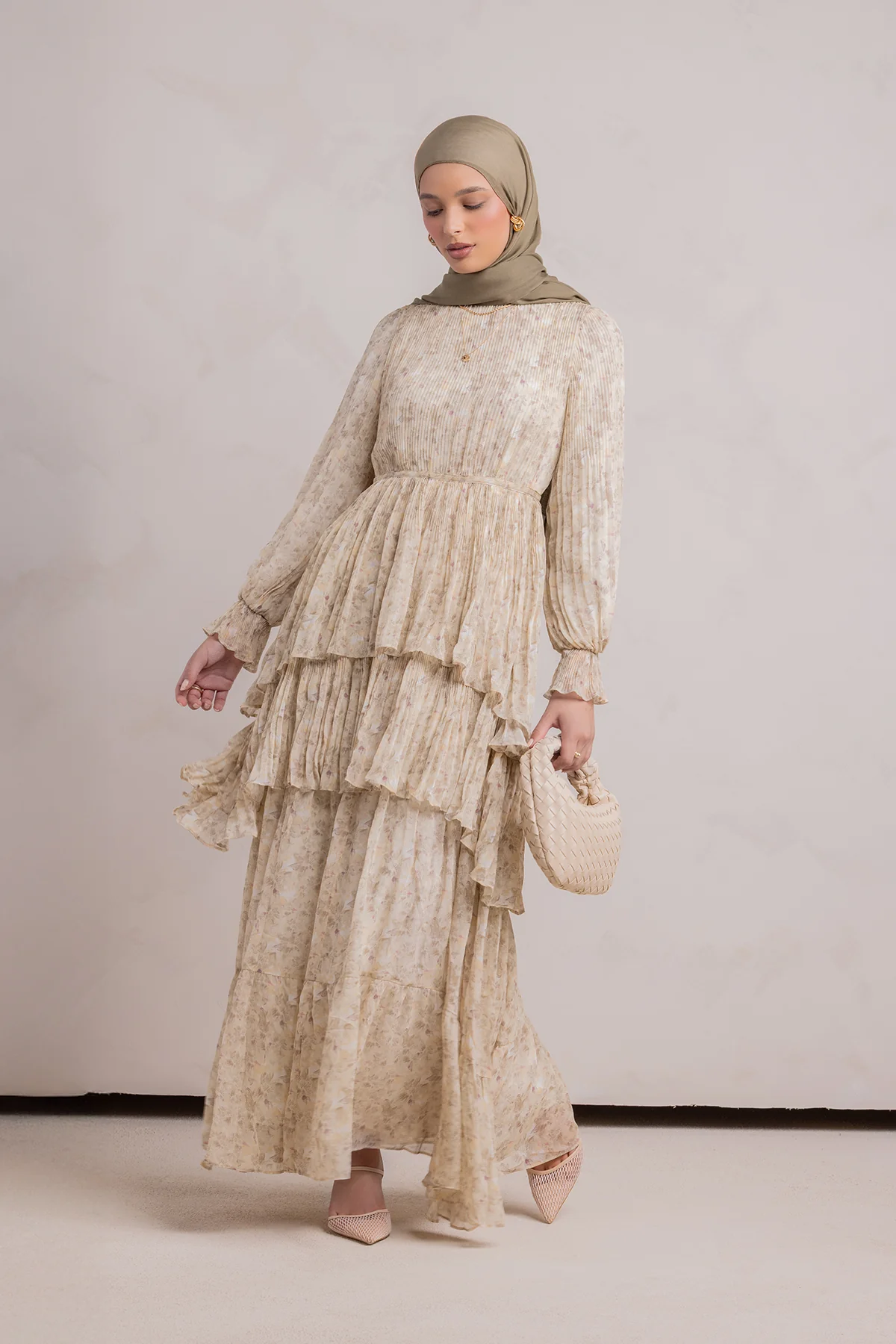 Dalia Pleated Ruffle Maxi Dress- Rosemary - Image 4