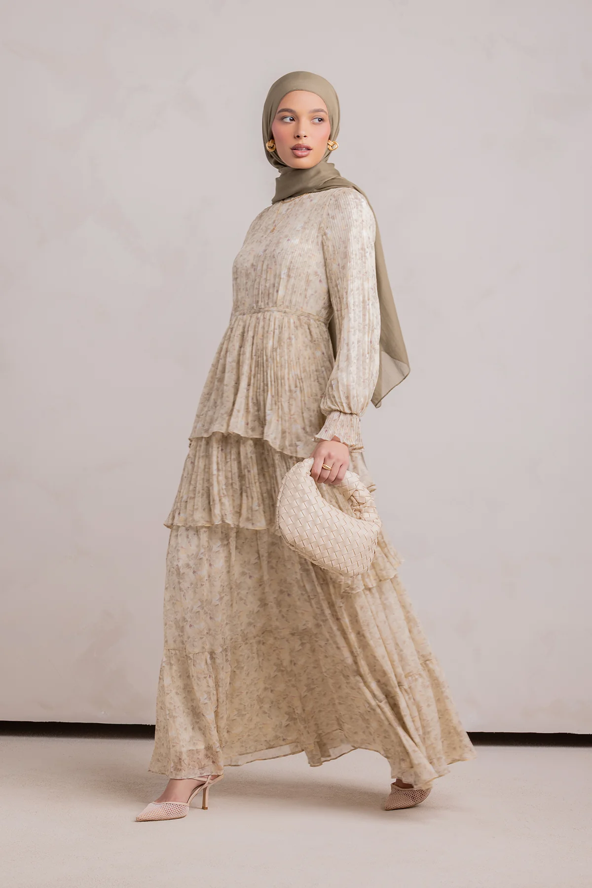 Dalia Pleated Ruffle Maxi Dress- Rosemary - Image 5