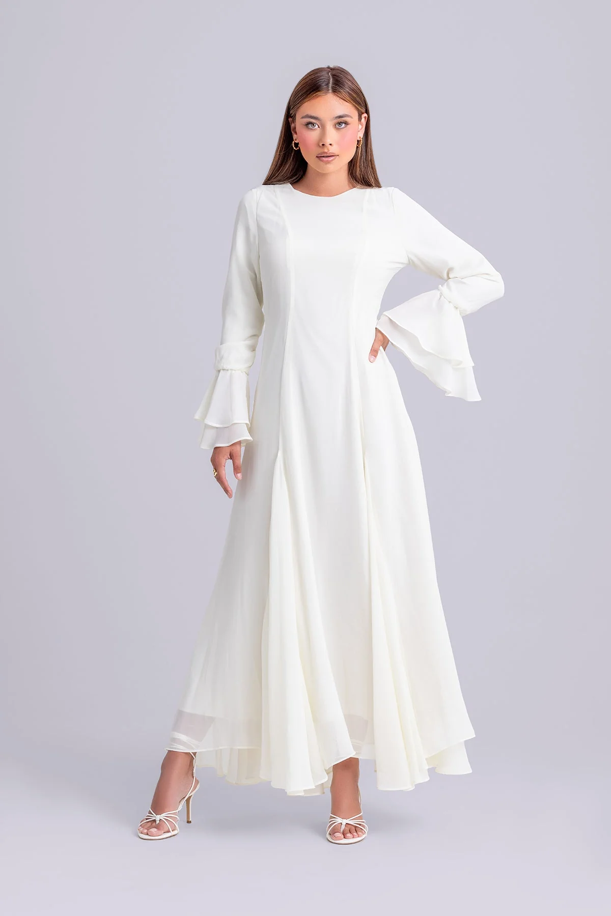 Dana Chiffon Ruffle Maxi Dress- Ivory - Image 3