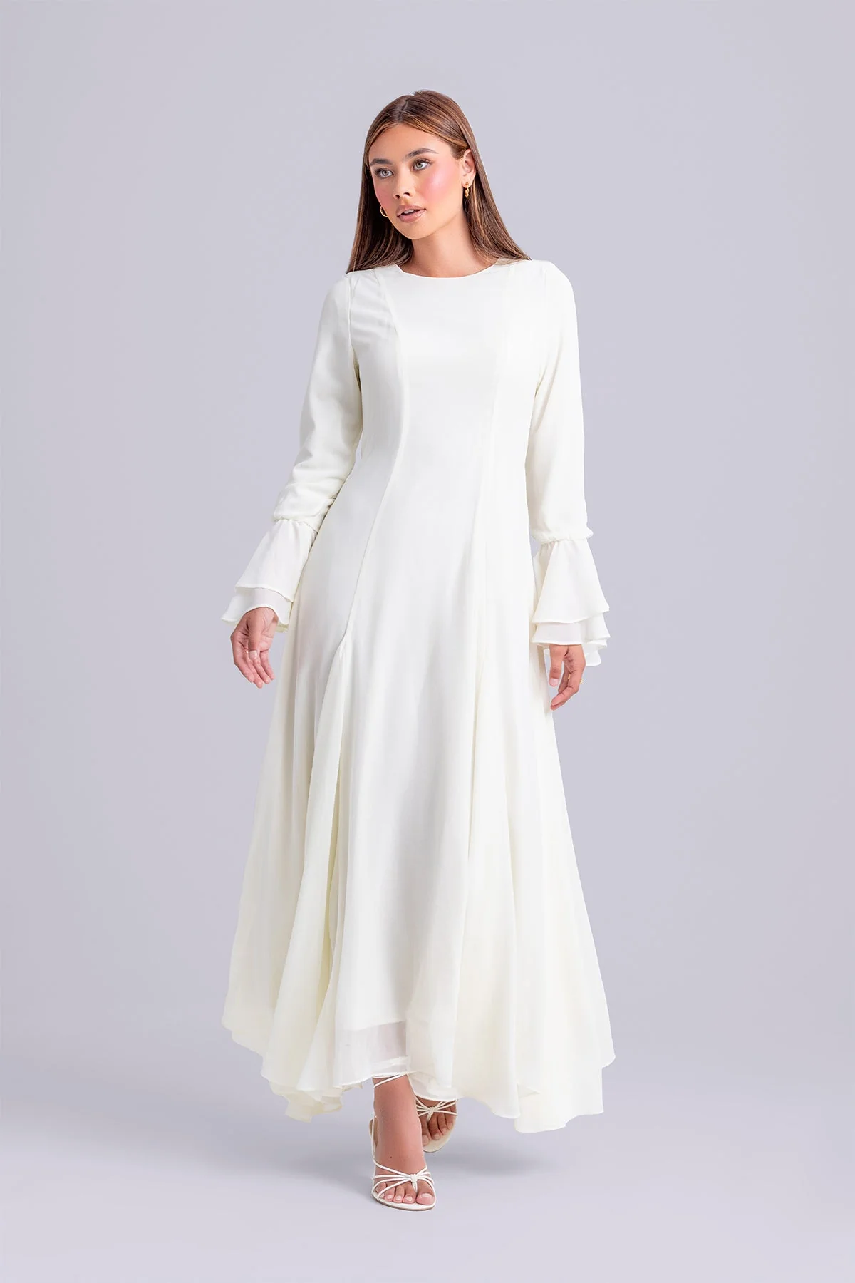 Dana Chiffon Ruffle Maxi Dress- Ivory - Image 4